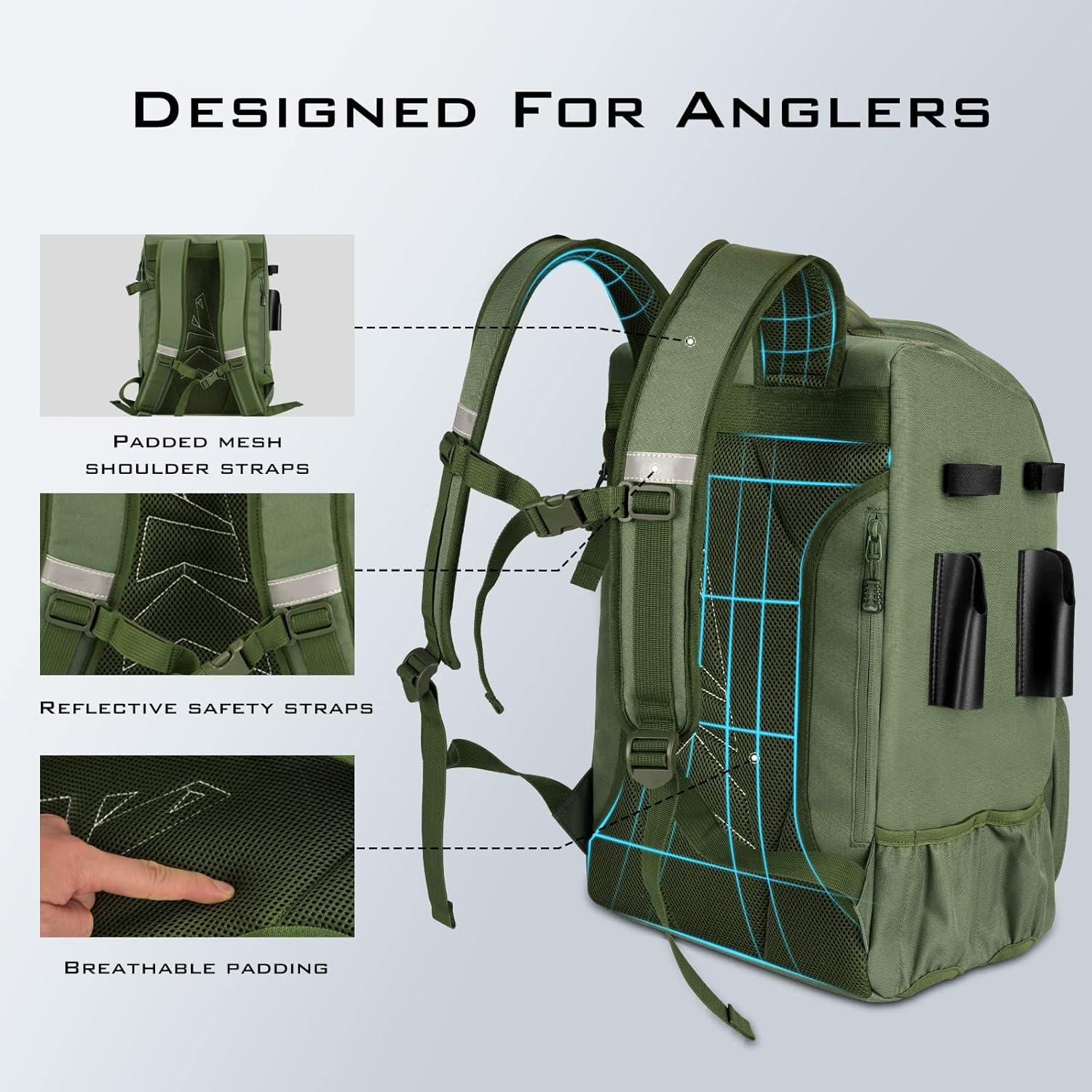 KastKing Fishing Tackle Backpack with Rod Holders 4 Tackle Boxes,Fishing Bag Storage Fishing Gear and Equipment- Green