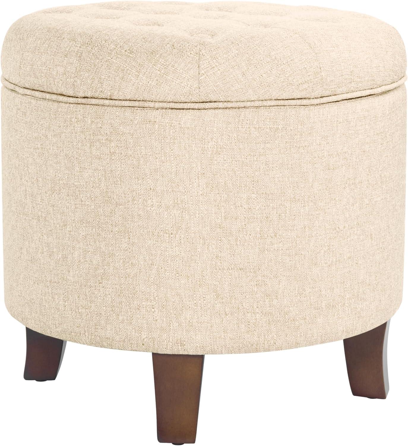 HomePop Boho Tufted Storage Ottoman Twine Light Brown: Upholstered, Plywood Frame, Foam Fill
