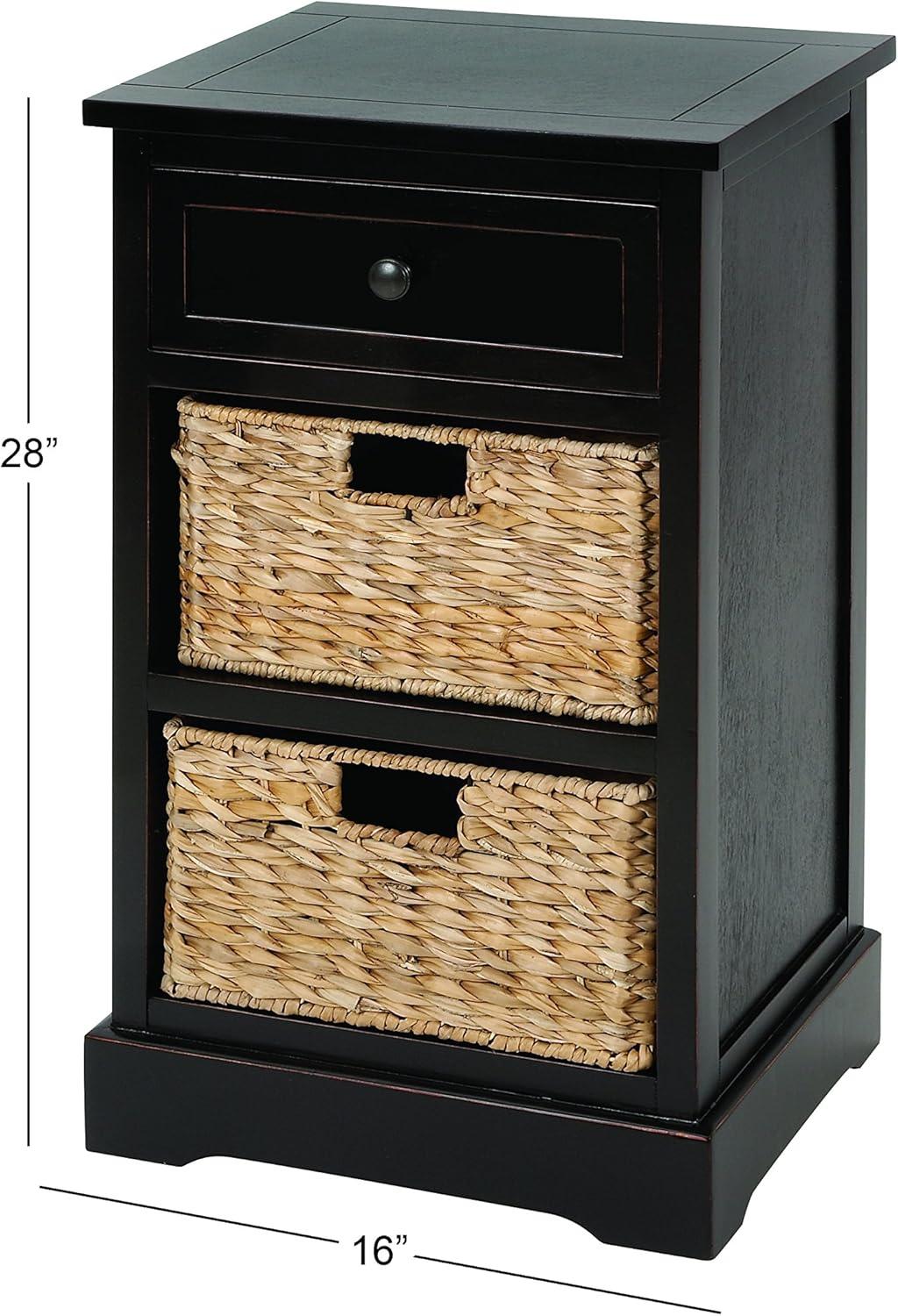 Farmhouse Wooden Chest with Wicker Basket Drawers Black - Olivia & May: No Assembly, Indoor Use, MDF Composite