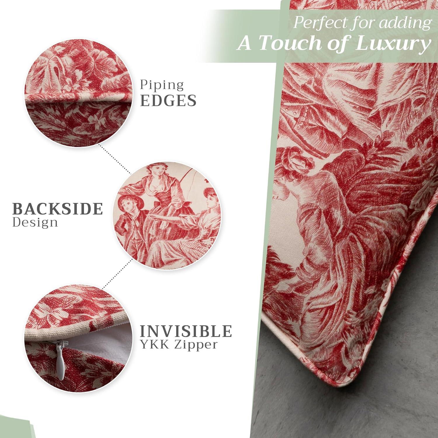 Maison d' Hermine Decorative Pillow Covers 18 x 18 Inch Square 100% Cotton Throw pillow Covers with invisible Zipper Cushion Case for Living Room Couch, Chair, Sofas, Bedroom, Home (Calais - Cardinal)