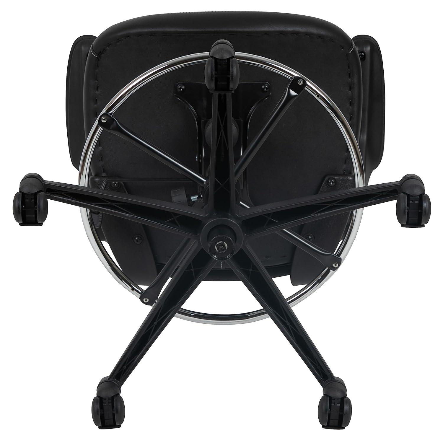 Flash Furniture Kelista Mid-Back Black Mesh Ergonomic Drafting Chair with LeatherSoft Seat, Adjustable Foot Ring and Flip-Up Arms