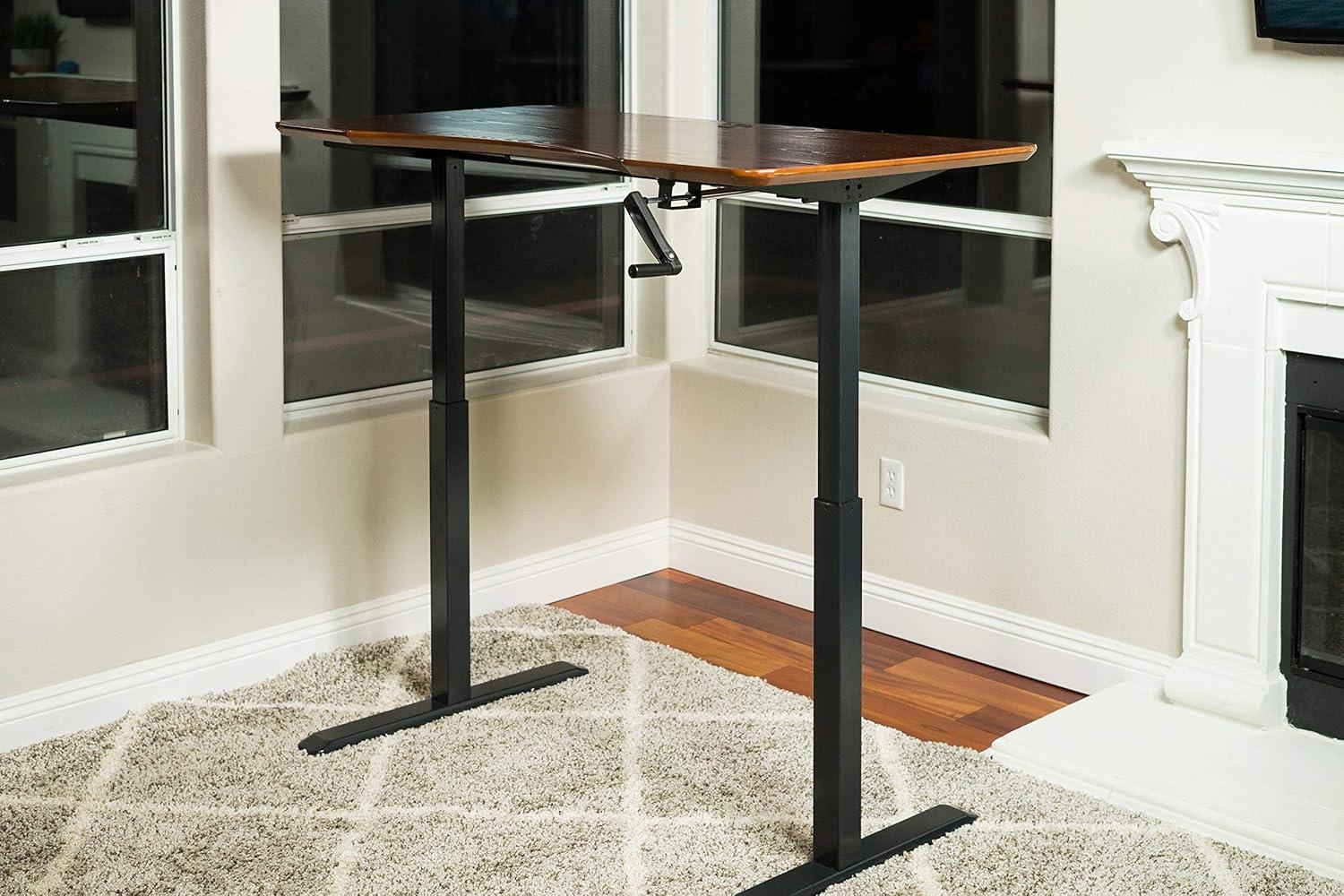 Black Adjustable Height Crank Desk with Metal Frame