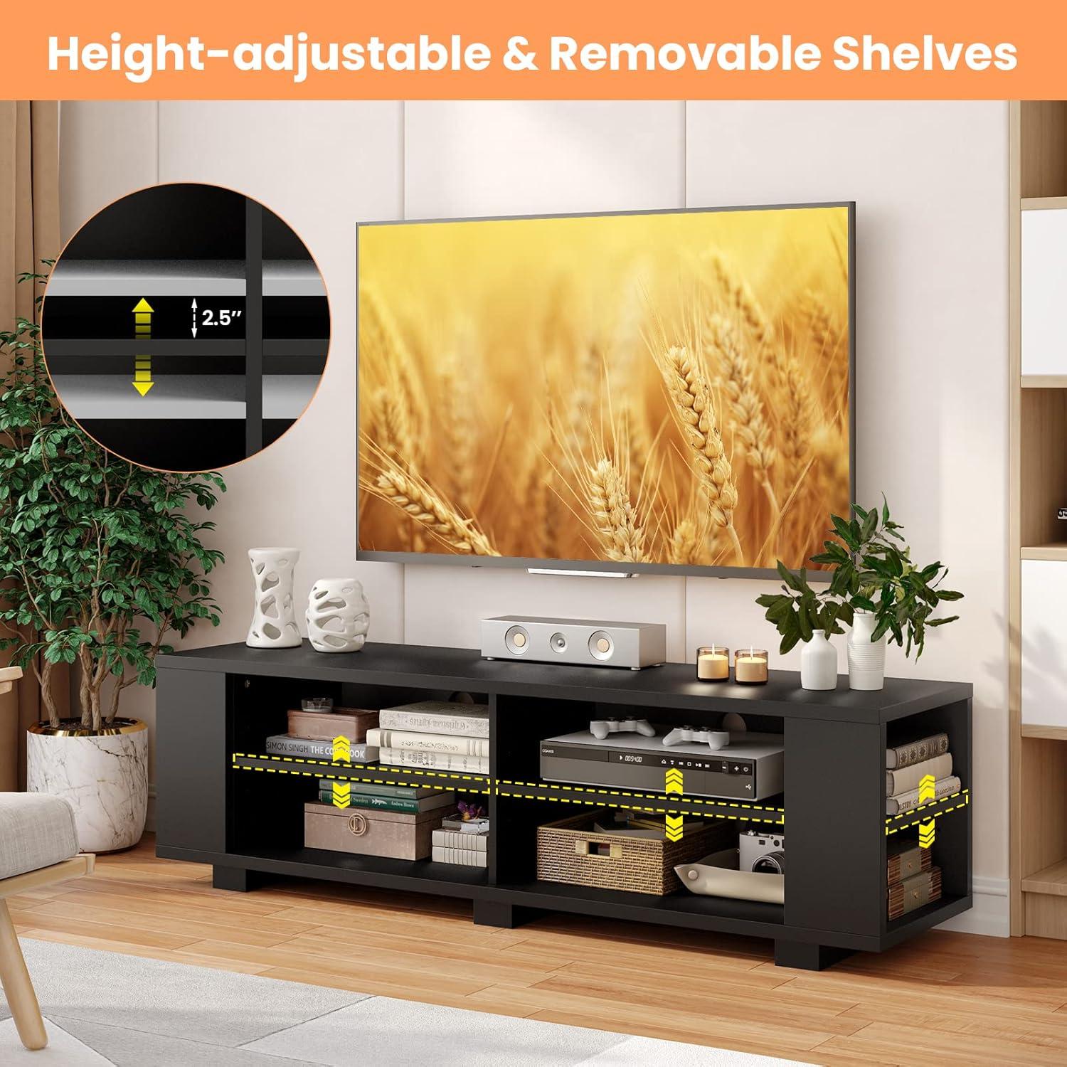 Black MDF TV Stand with Adjustable Shelves for 65" TVs