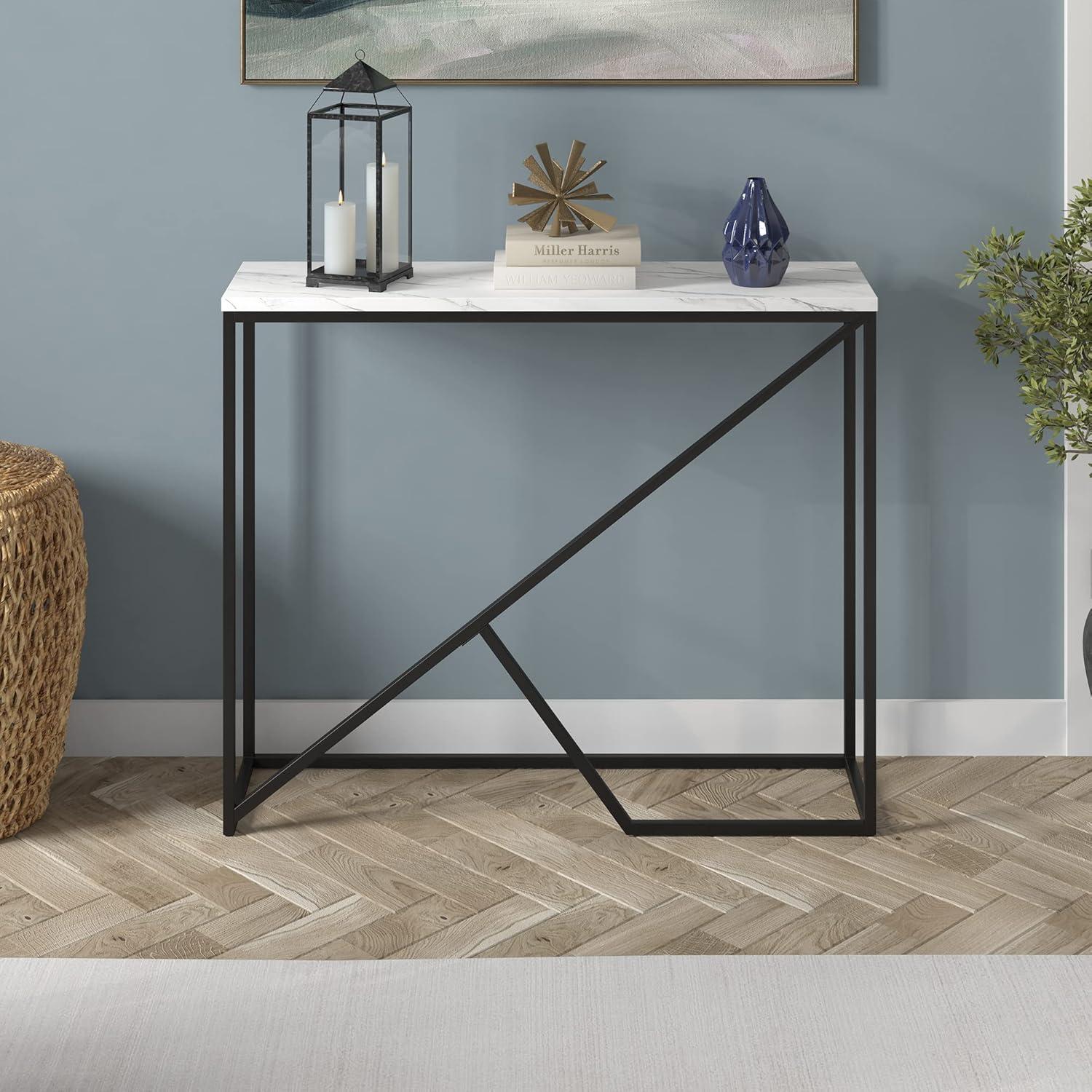 Evelyn&Zoe Stella 36" Wide Console Table with Faux Marble Top, Blackened Bronze