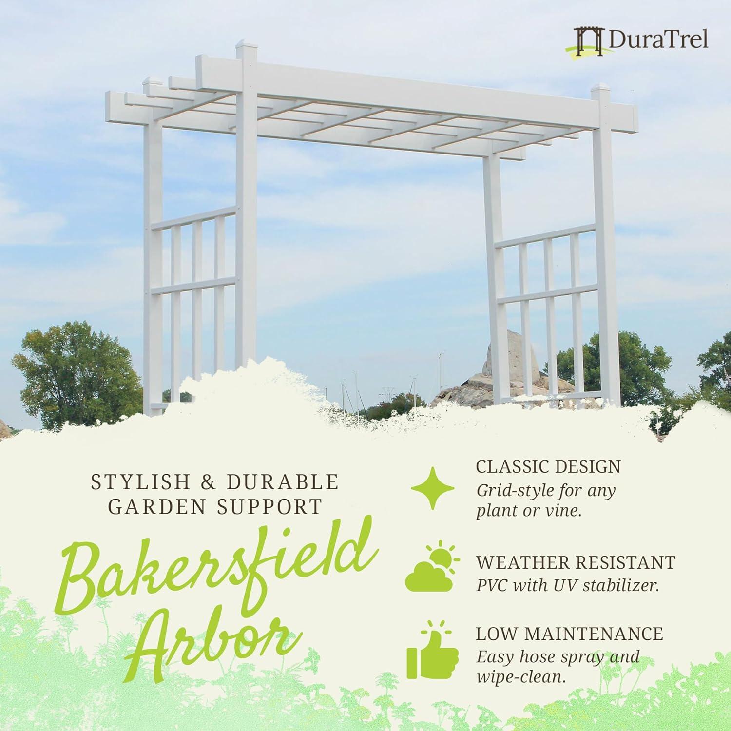 Dura-Trel Bakersfield 28 by 72 by 82 Inch Heavy Duty Weather Stabilized PVC Vinyl Outdoor Garden Arbor with Ground Anchors, White