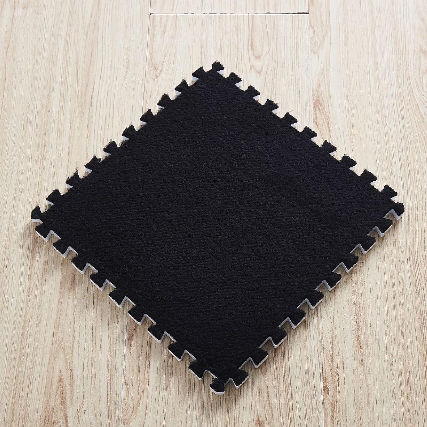 Interlocking Carpet Shaggy Soft EVA Foam Mats Fluffy Area Rugs Protective Floor Tiles Exercise Play Mat for Children Kids Room Home Parlor Bedroom (12 pcs, Black)