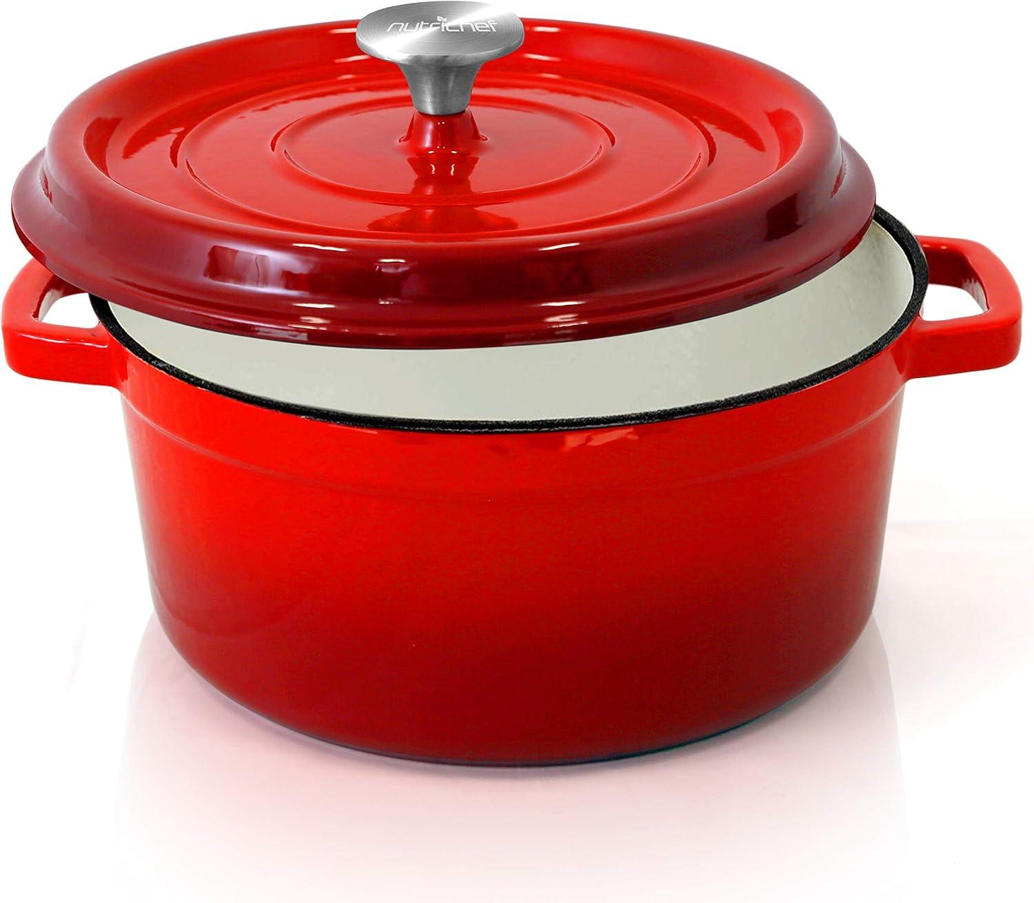 Red 5-Quart Enameled Cast Iron Dutch Oven with Lid