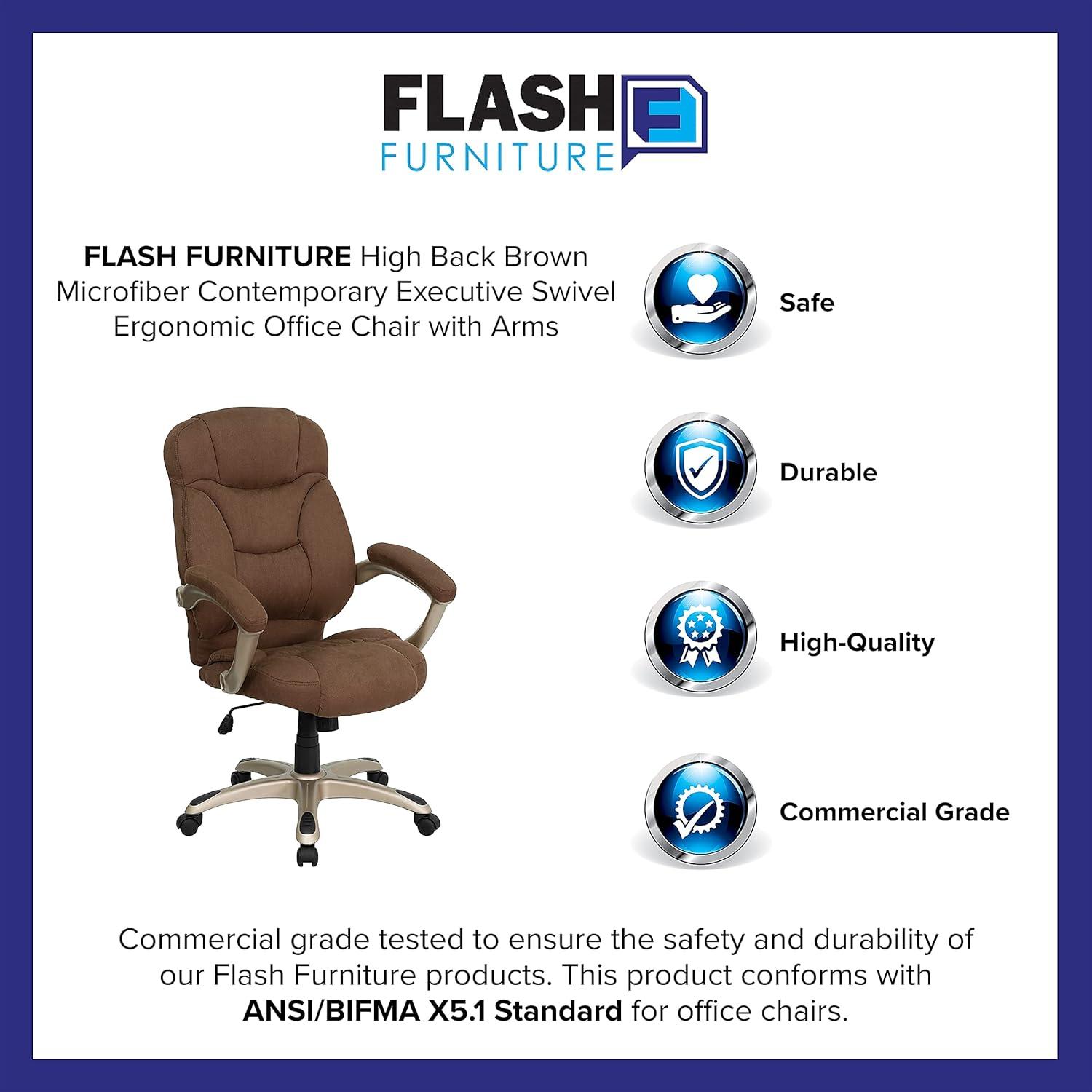 Elegant Brown Microfiber High-Back Executive Swivel Chair with Metal Base