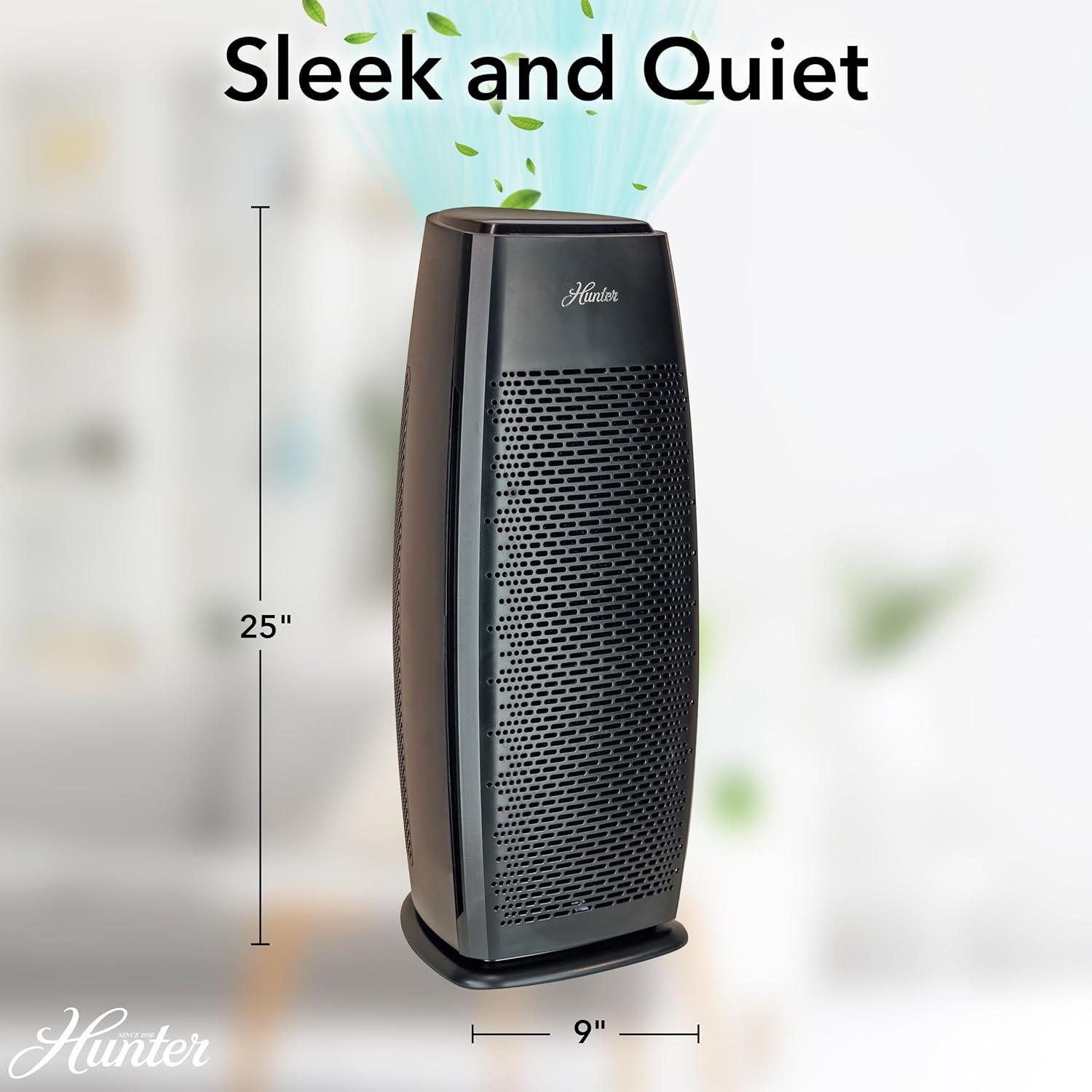 Hunter HP600 Air Purifier. True HEPA Air Purifier Tower for Pets, Odors, Allergens, Smoke, Dust, VOC's. 3 Fan Speeds, Sleep Timer