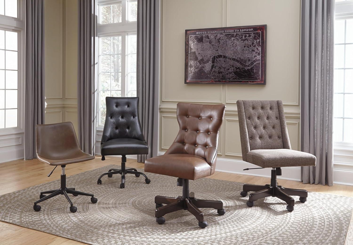 Contemporary Brown Faux Leather Swivel Desk Chair with Metal Base