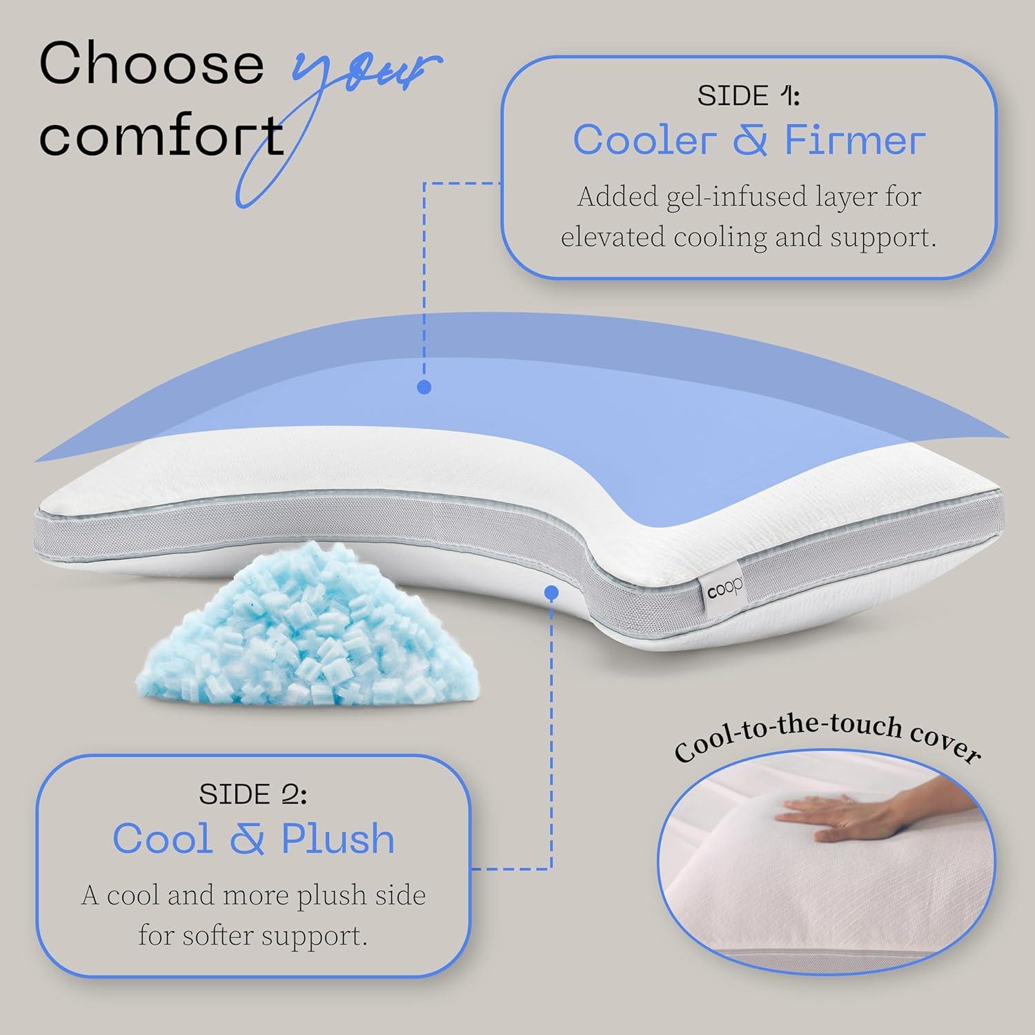 Coop Home Goods The Eden Cool+ Crescent Adjustable Pillow, King Size Plus Memory Foam with Cooling Gel, Neck Support, Back or Side Sleeper Pillow