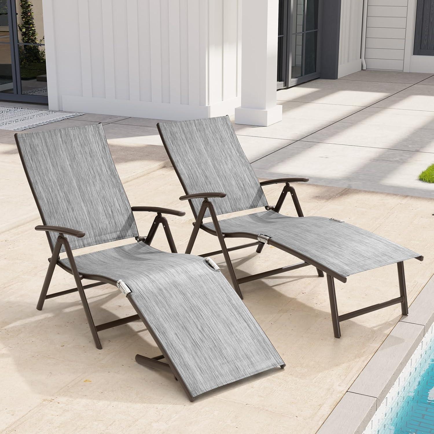 2pc Outdoor Aluminum Adjustable Chaise Lounges - Black/Gray - Crestlive Products: Foldable, Weather-Resistant, No Assembly Required