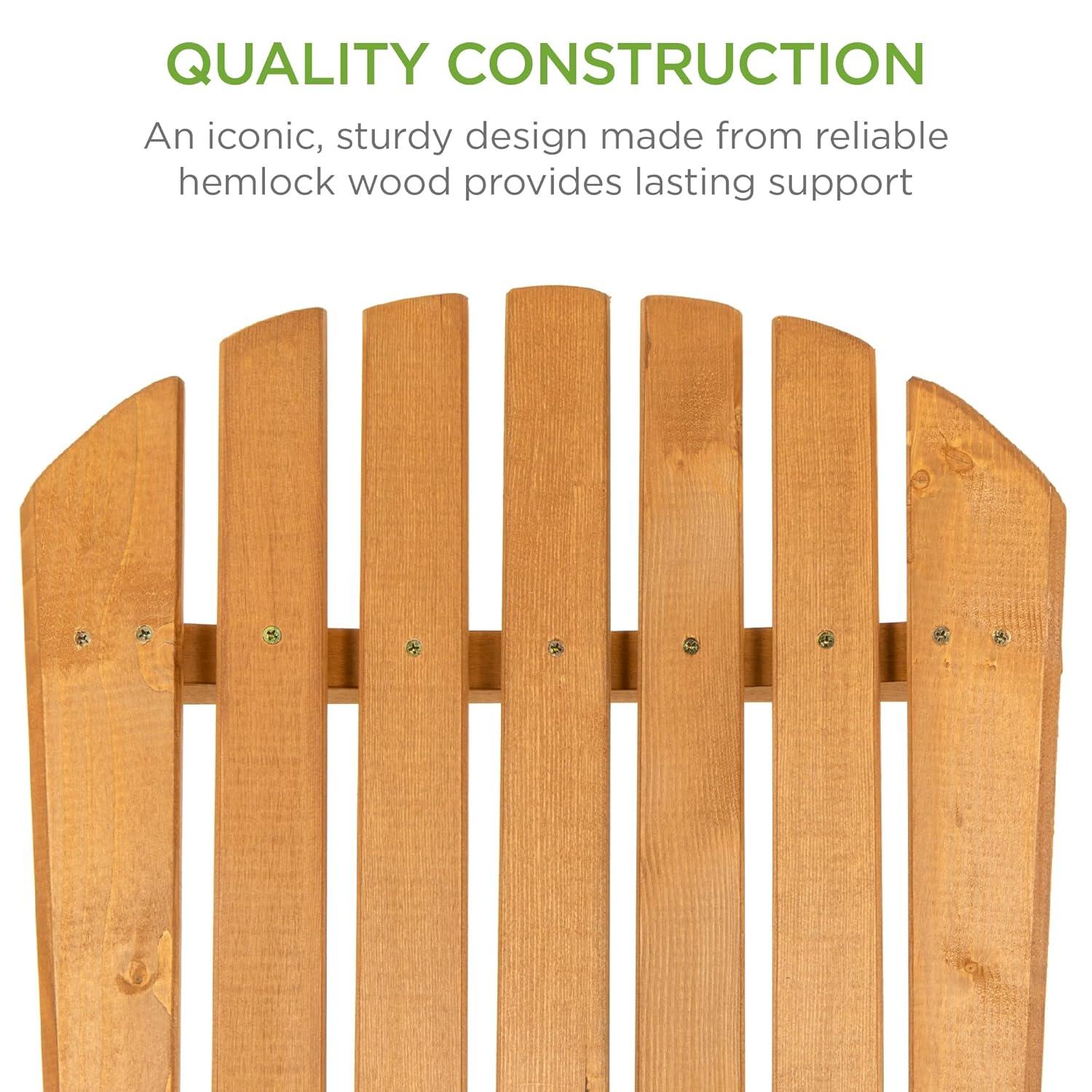 Best Choice Products Folding Adirondack Chair Outdoor, Wooden Accent Lounge Furniture w/ 350lb Capacity - Natural
