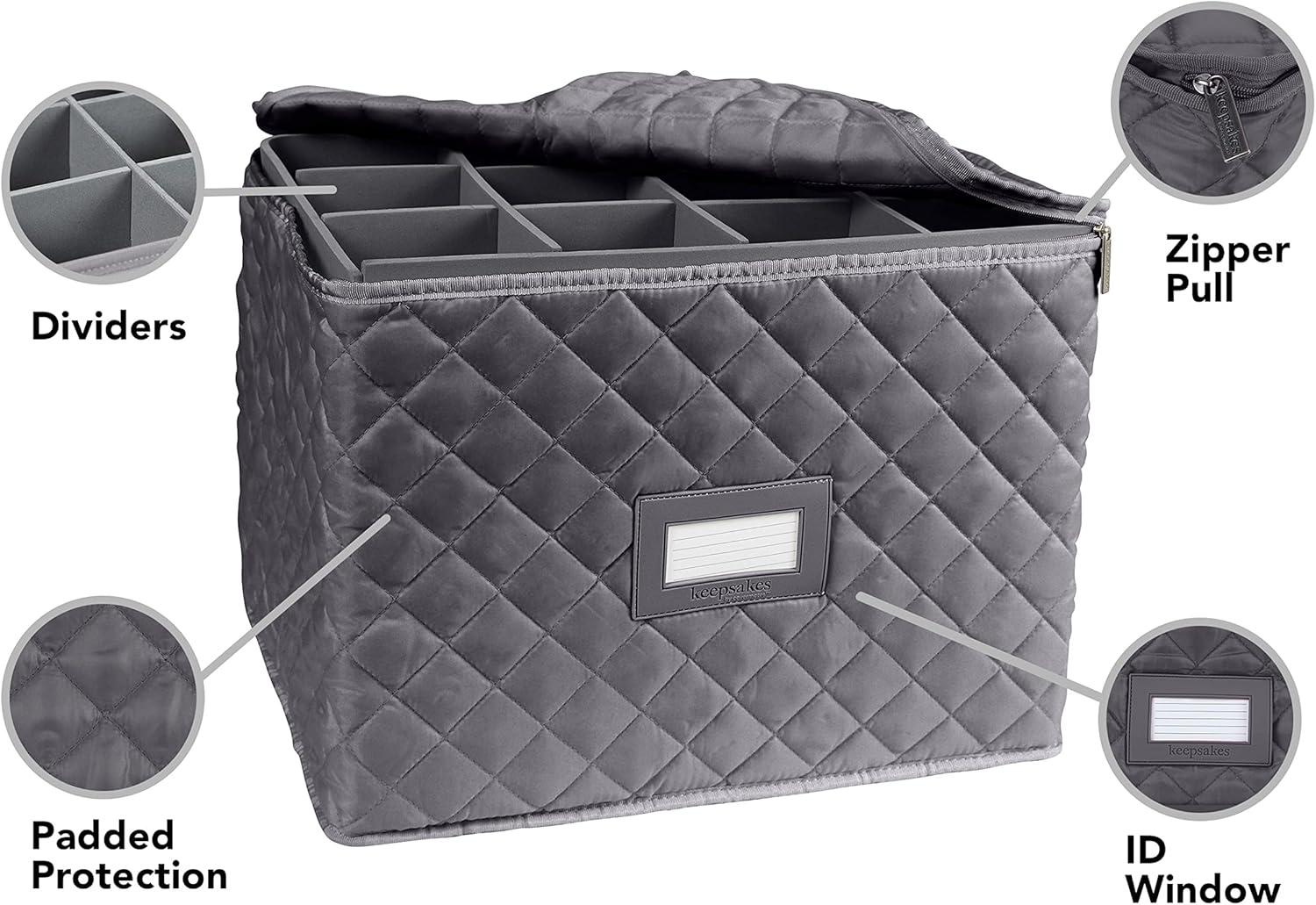 Covermates Keepsakes - Adjustable Glassware Storage - Padded Protection - ID Window - Stain Resistant - Machine Washable - China Storage, Slate