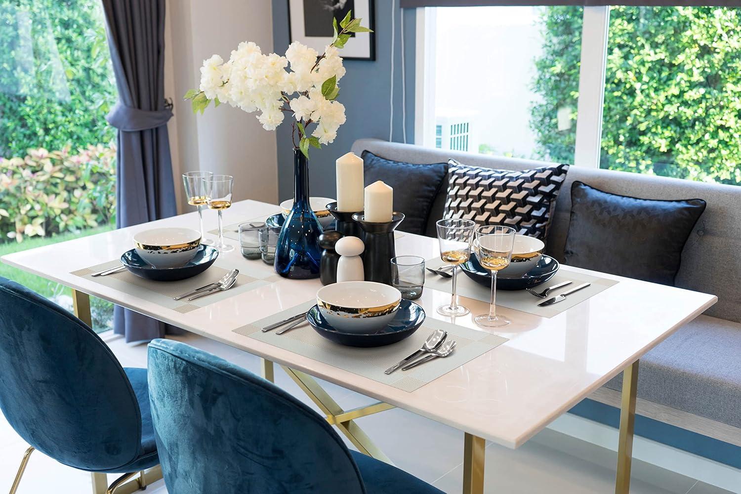 More Décor Dining Table Placemats, Washable Heat-Resistant PVC Vinyl Table Mats for Dining Room and Kitchen, Anti-Slip - Set of 6 - Ivory