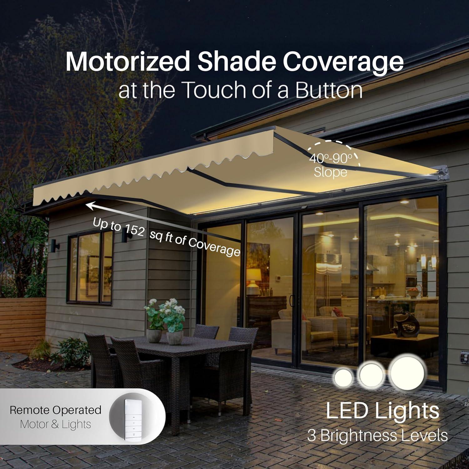 Semi-Cassette Patio Awning with LED Lights - Moroccan Collection