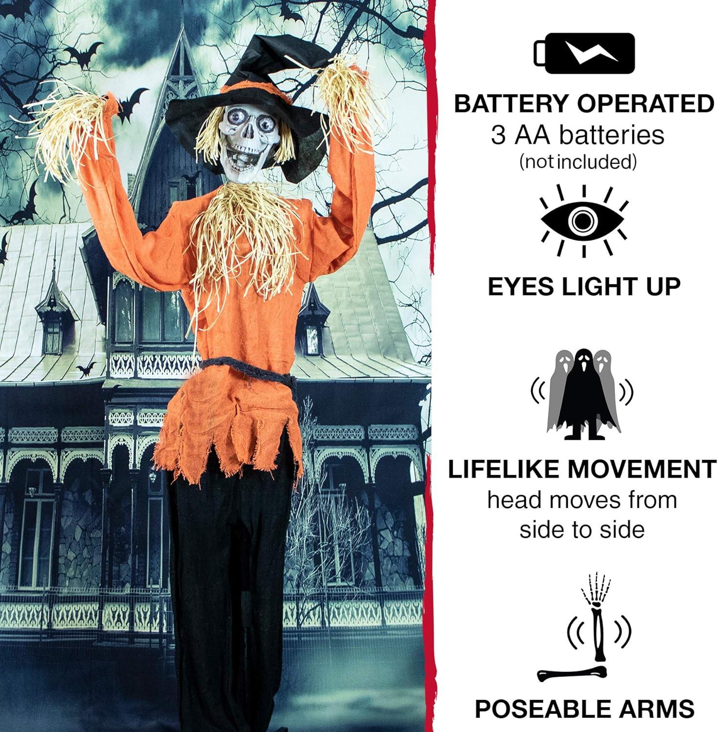 Haunted Hill Farm Haunted Hill Farm 15-ft. Animatronic Scarecrow for covered outdoor Halloween decoration