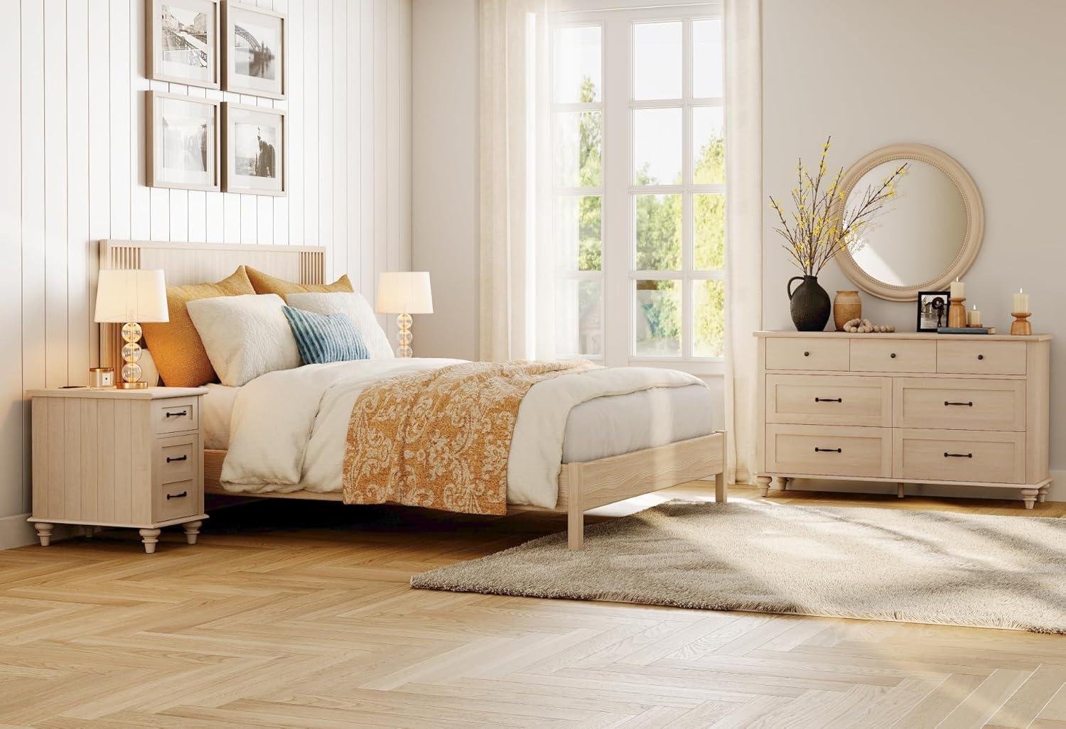 WAMPAT Beige End Table with Charging Station, Narrow Side Table with 1 Drawer &1 Storage Cabinet, Mid Century Modern Nightstand with Power Outlets & USB Ports for Living Room, Bedroom