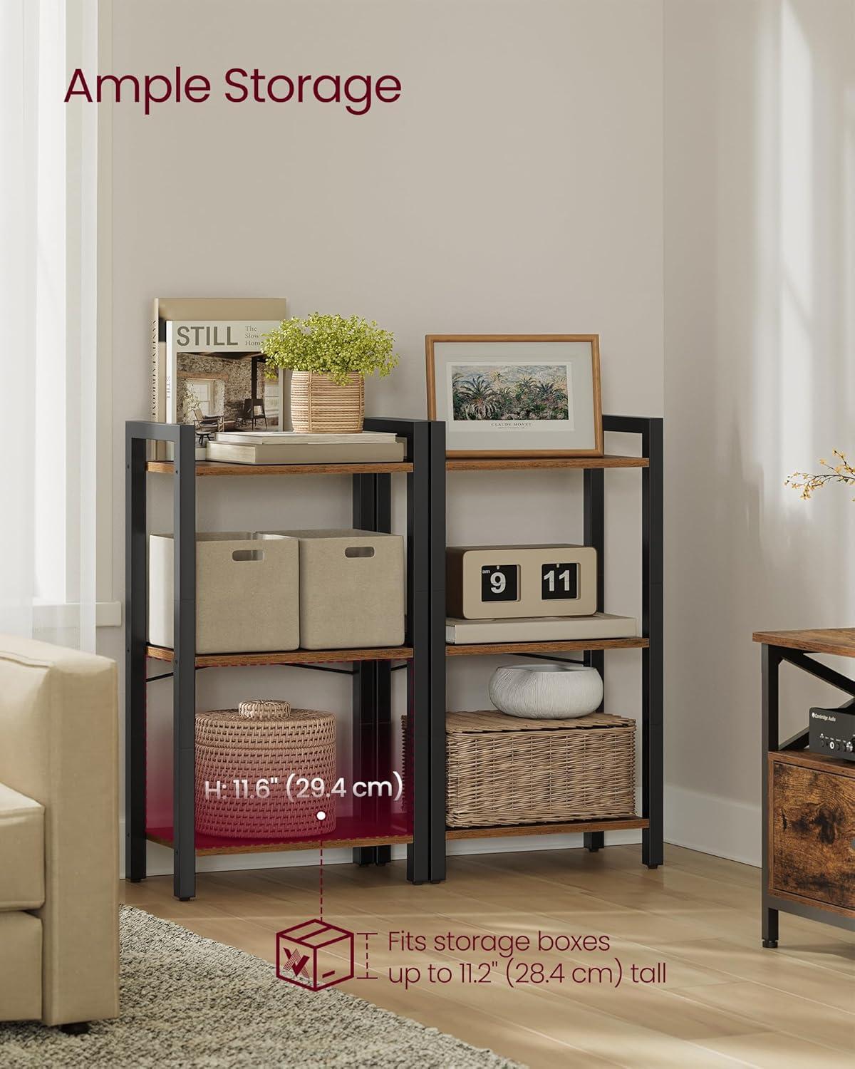 VASAGLE 6-Tier Bookshelf, Bookcase with Steel Frame, Book Shelf for Living Room, Home Office, Study, 11.8 x 31.5 x 73.2 Inches, Industrial Style, Rustic Brown and Ink Black ULLS082B01