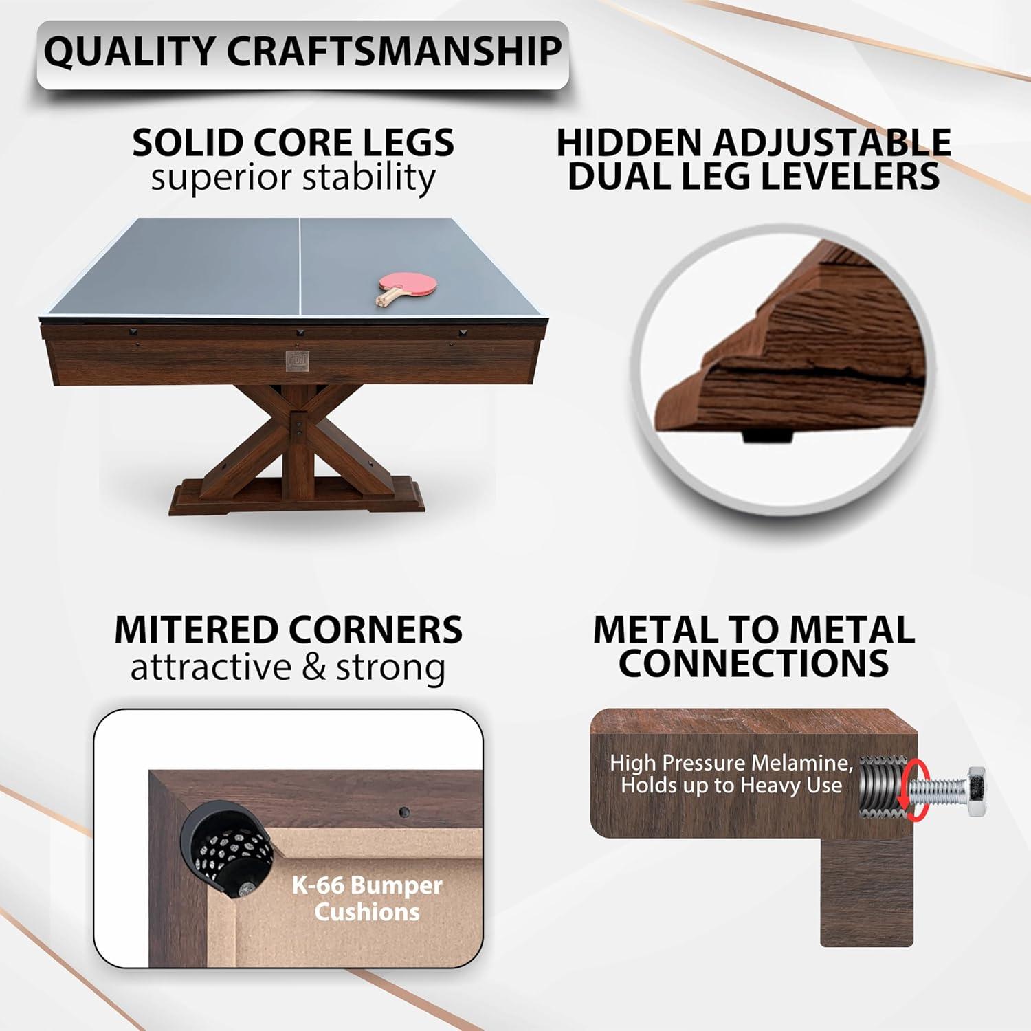 Freetime Fun 7 ft 3 in 1 Multi Game Table, Dining Top Pool and Ping Pong Table Combo with Benches