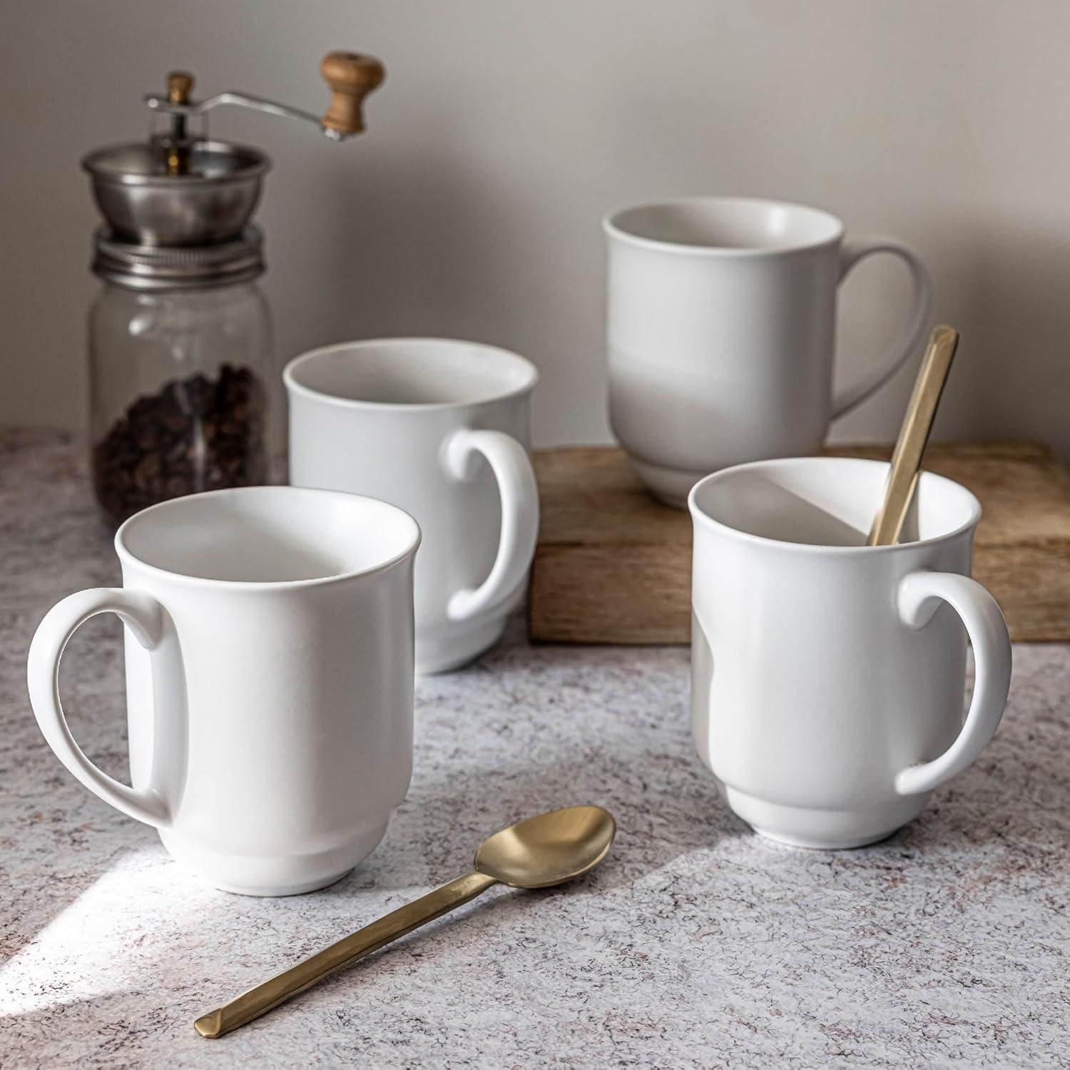 over&back Rimmed 16oz Semi-Matte Hand-Finished Stoneware Mugs, Set of 4
