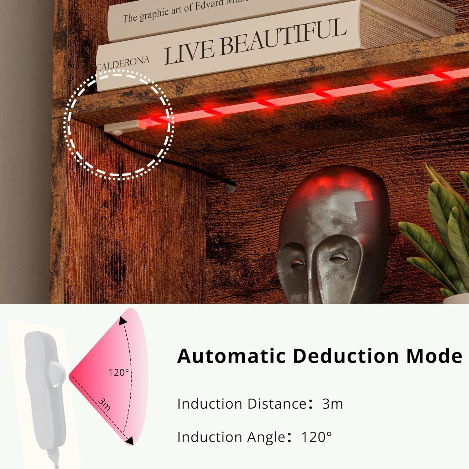 IRONCK Tall Bookcase with LED Lights, 70 in Industrial Bookshelf Display Shelf Floor Standing for Home Office, Living Room, Bed Room