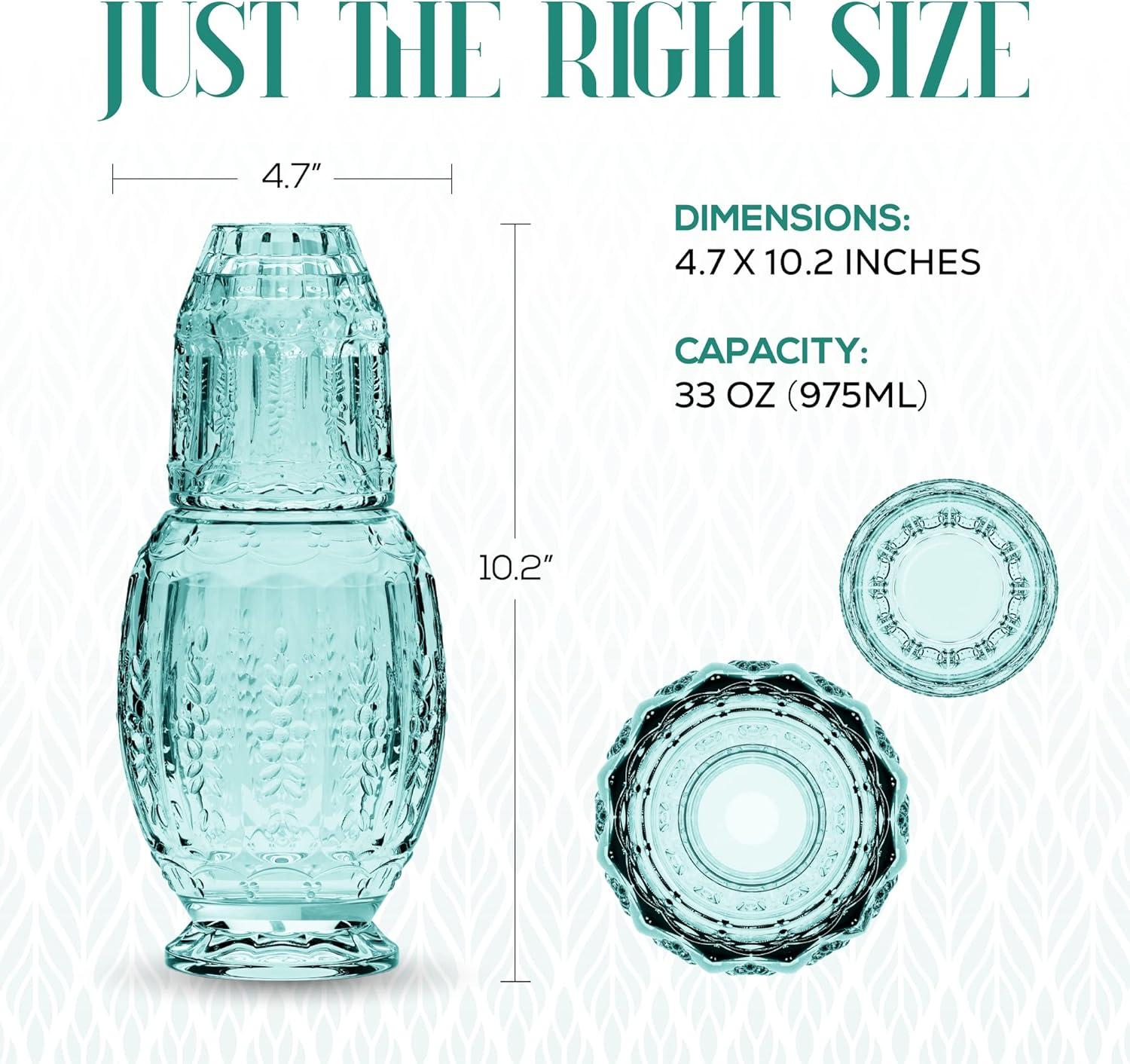 Elle Décor Vintage Night Bedside 33 oz. Water Carafe With Tumbler, 2-Piece Set,Green