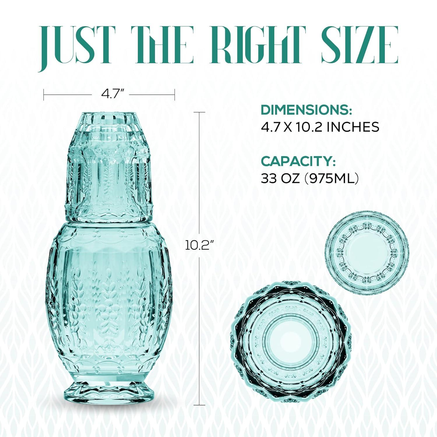 Elle Décor Vintage Night Bedside 33 oz. Water Carafe With Tumbler, 2-Piece Set,Green