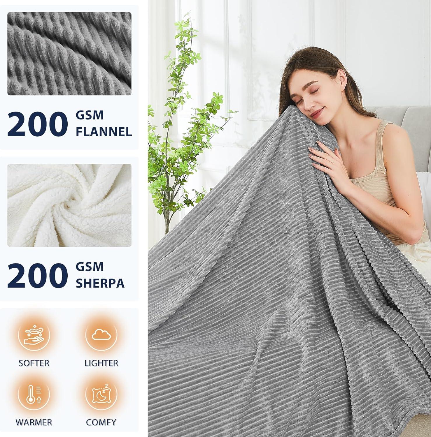 Homemate Electric Blanket Queen Size - 84"x90" Heated Blanket Queen Size 1/2/4/6/8 Hours Auto-Off 10 Heat Levels Over-Heat Protection Soft Flannel Sherpa Queen ETL Certification