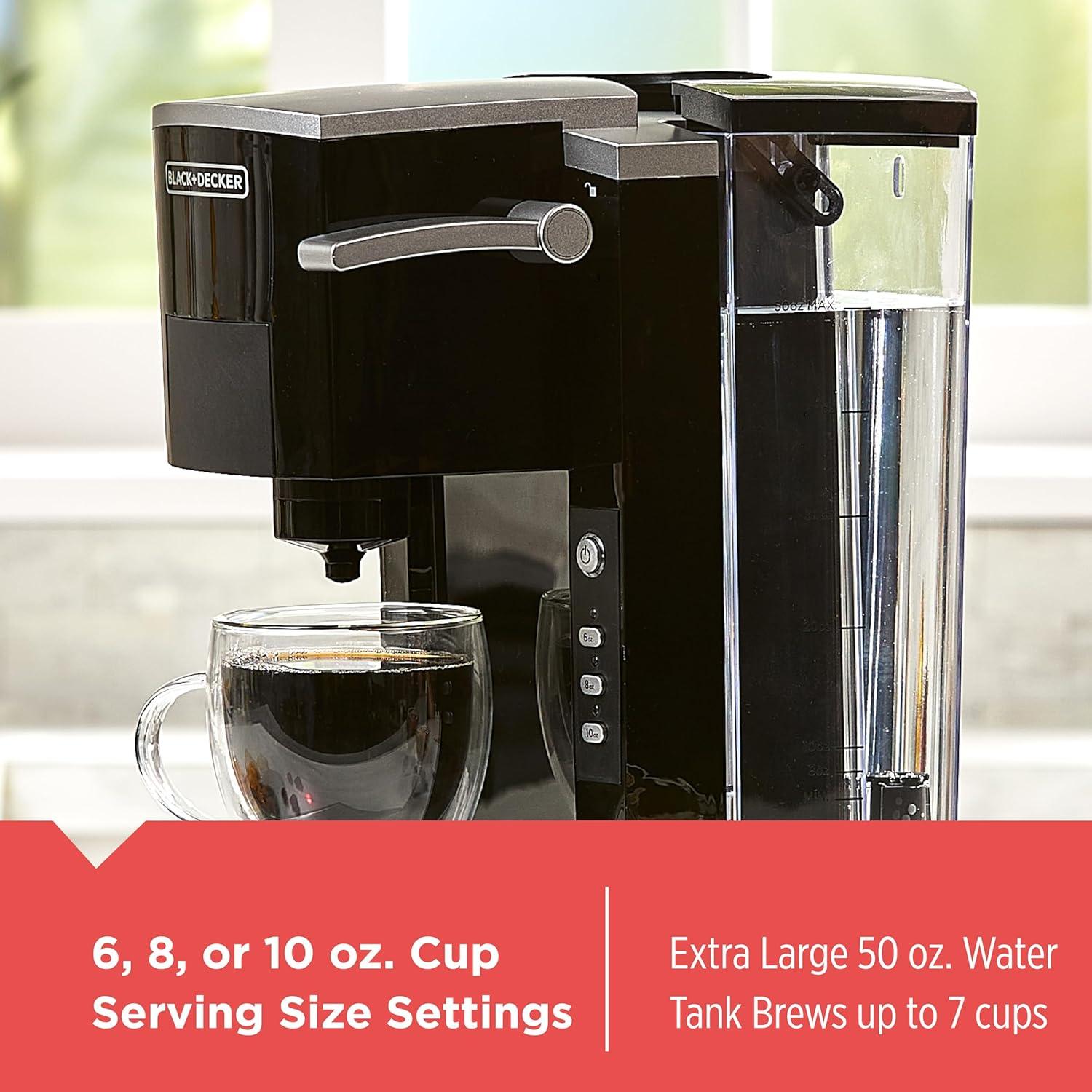 Black+decker Family Single Serve K-cup Brewer: Large 50oz Water Reservoir, Versatile Ground Coffee & K-cup Compatibility, Adjustable Tray For Travel Mugs