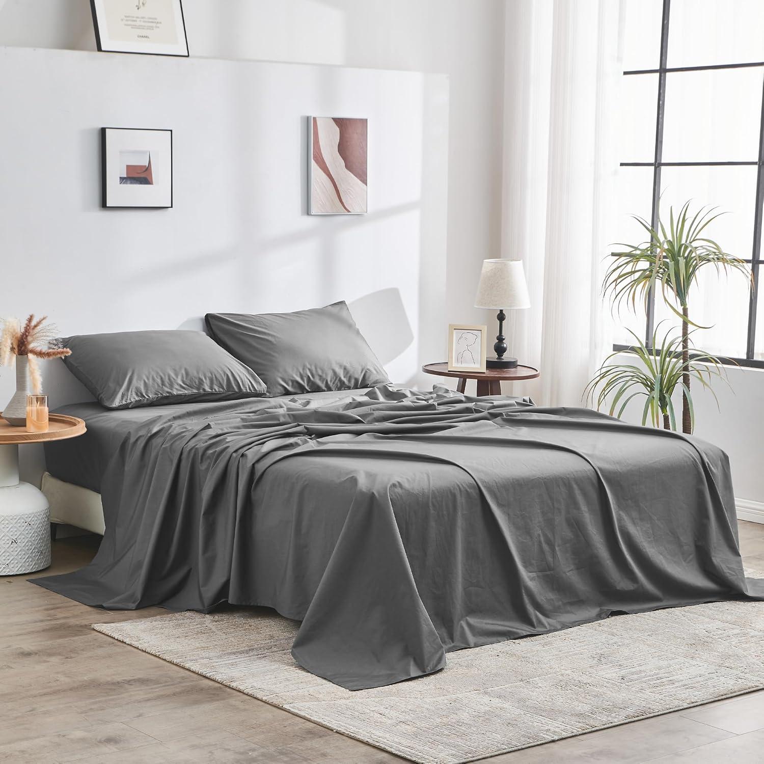 DOZ 100% GOTS Organic Percale Sheet Set, Crisp Cool, Long Staple, Breathable, Durable Storm Queen