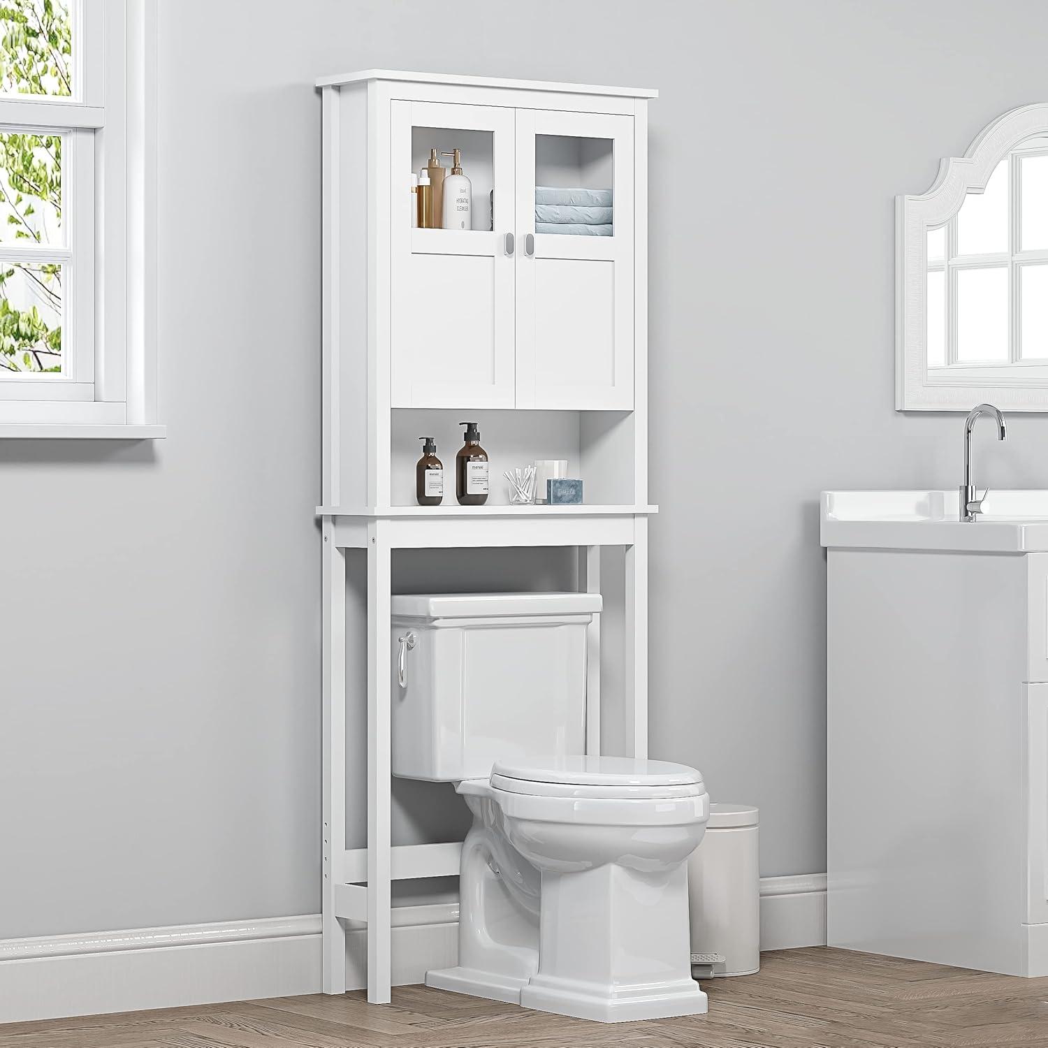 Bathroom Cabinet Over Toilet, Bathroom Storage Cabinet with Glass Doors and Adjustable Shelves