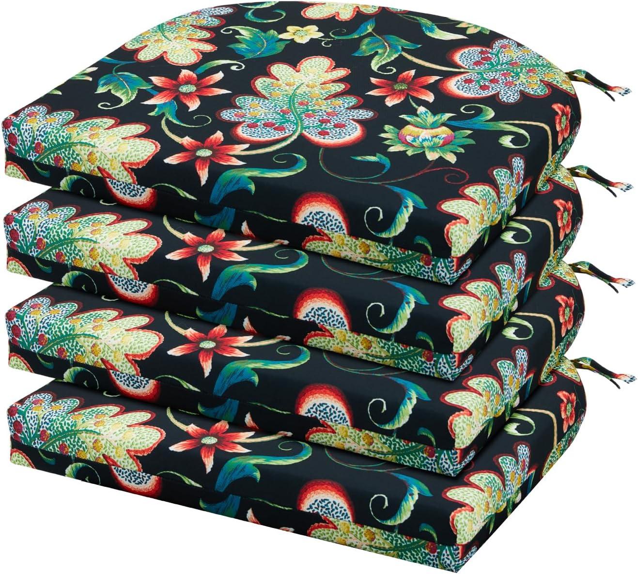 LOVTEX Outdoor Chair Cushions Set of 4, Waterproof Patio Chair Cushions with Ties, 17 x 16 x 2 inch, Floral