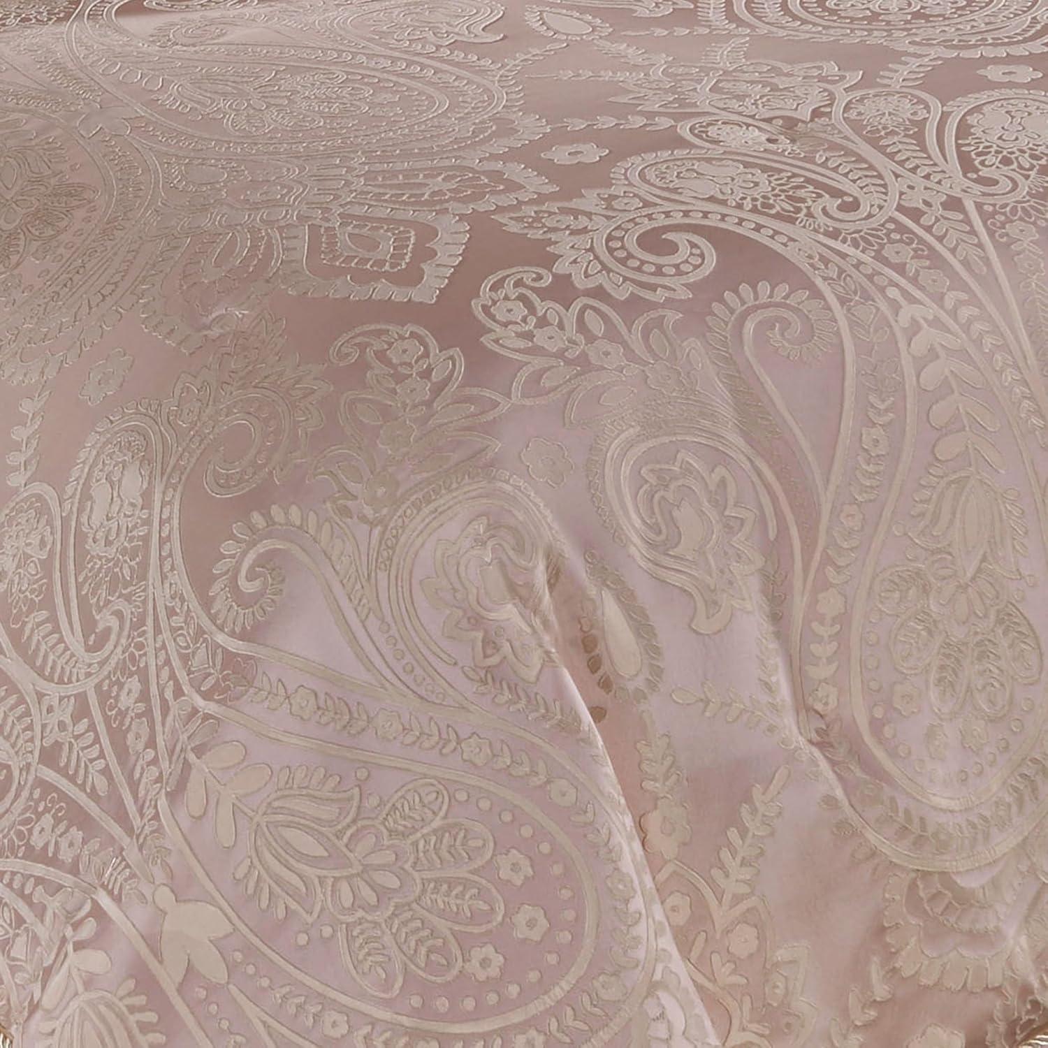 Romantic Princess Blush Oversized Jacquard Woven Scrollwork Comforter Set Queen