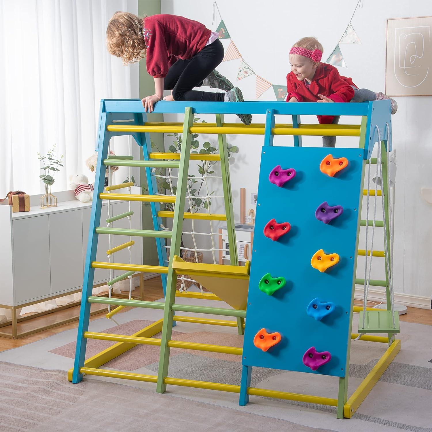 Avenlur Indoor, Gym & Playground Real Wooden Climber with Rock Climb Wall, Rope Climbing, Monkey Bars and Ladder