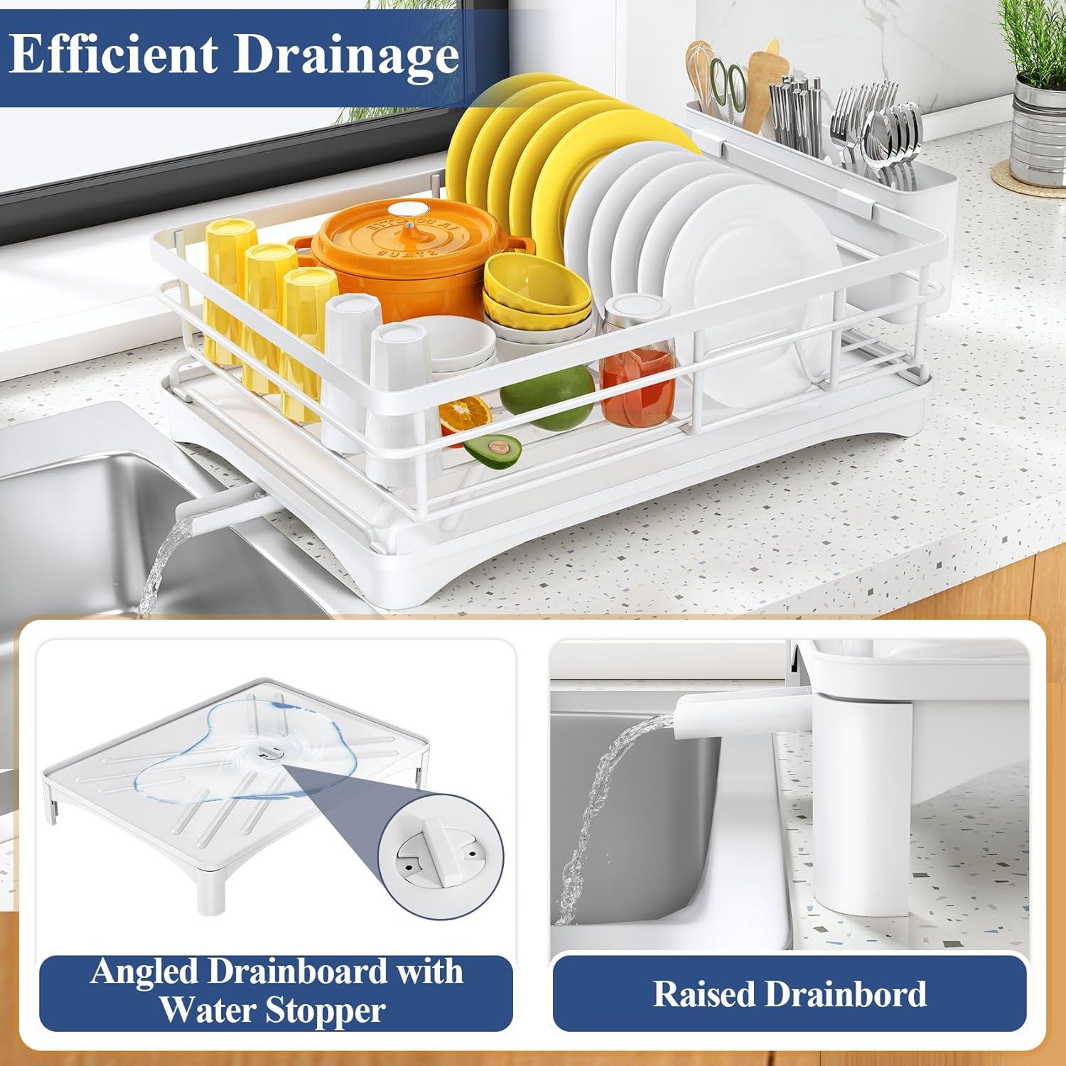 BEACHWATER POOL & SPA, LLC Dish Drying Rack For Kitchen Counter - Large Dish Rack With Drainboard, Rustproof Dish Drainer With Utensil Holder For Sink