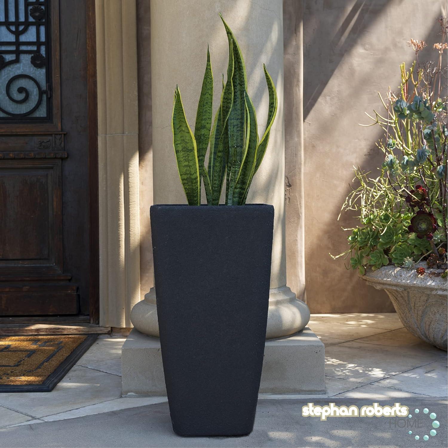 Sleek Black Recycled Resin Tall Planters Set of 2 with Drainage