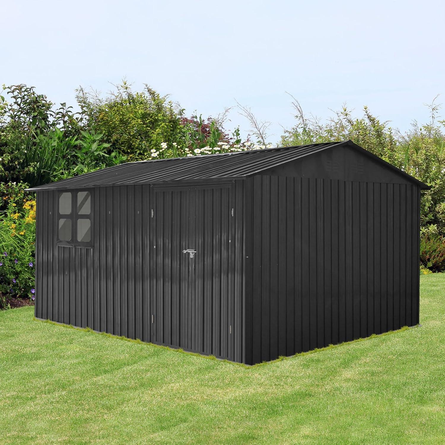 10' x 12' Black Aluminum Outdoor Storage Shed with Windows