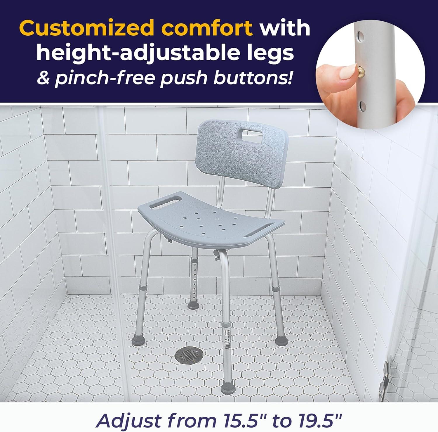 Drive Medical Bathroom Safety Shower Tub Bench Chair with Back, Gray