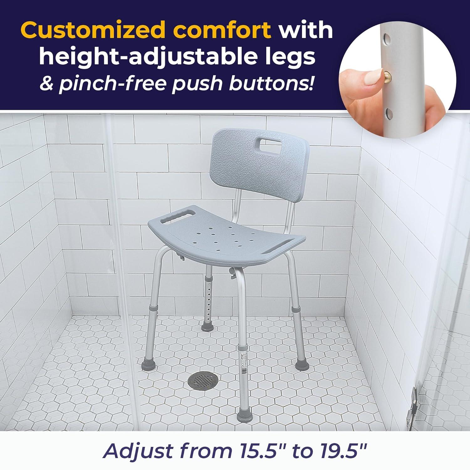 Drive Medical Bathroom Safety Shower Tub Bench Chair with Back, Gray