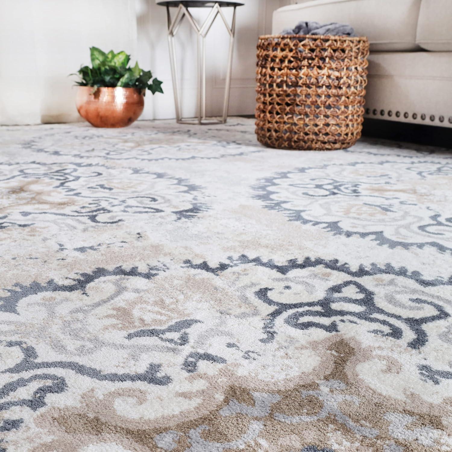 Esperanza Ivory Medallion 8' x 10' Washable Synthetic Area Rug
