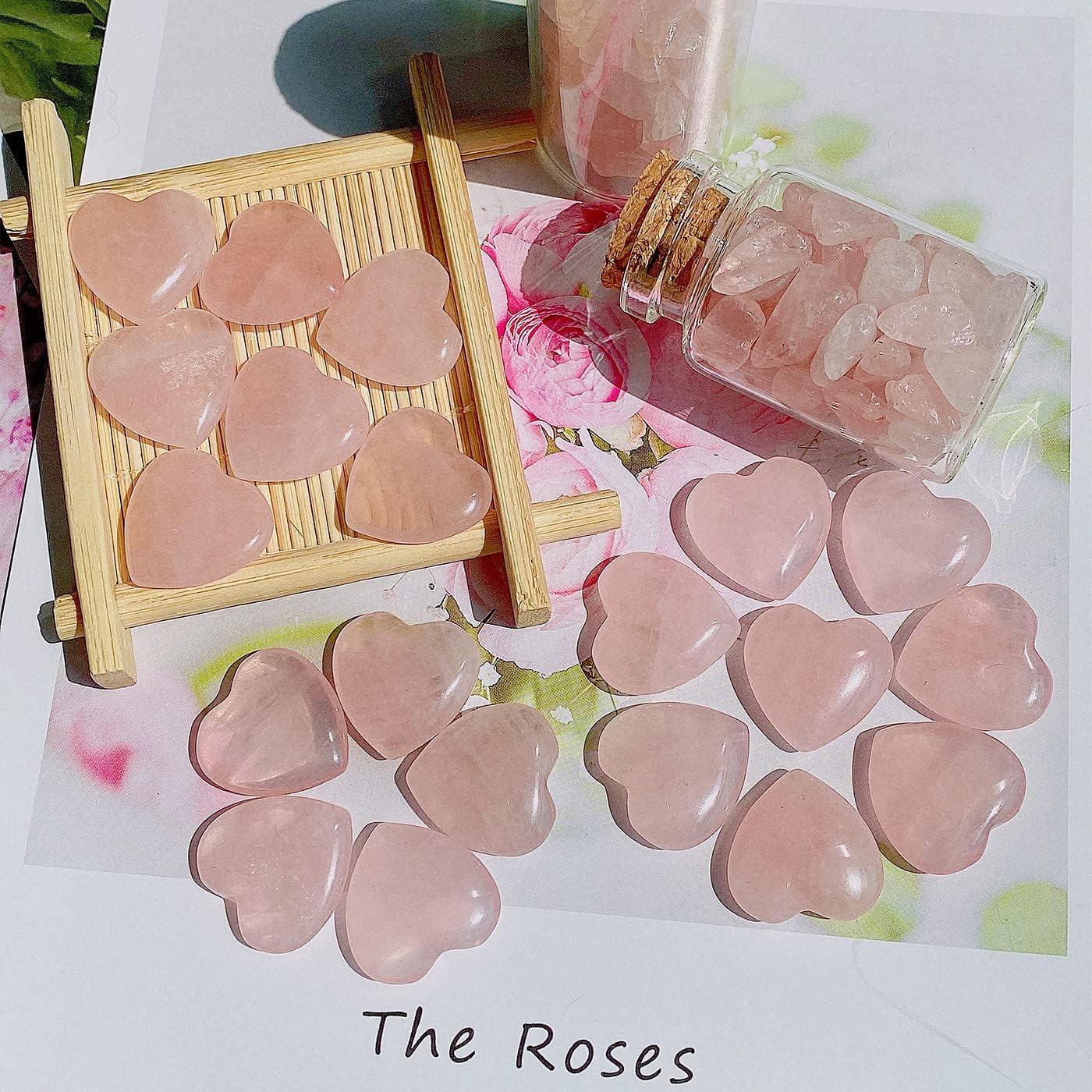 20-Piece Pink Rose Quartz Heart-Shaped Healing Stones Set