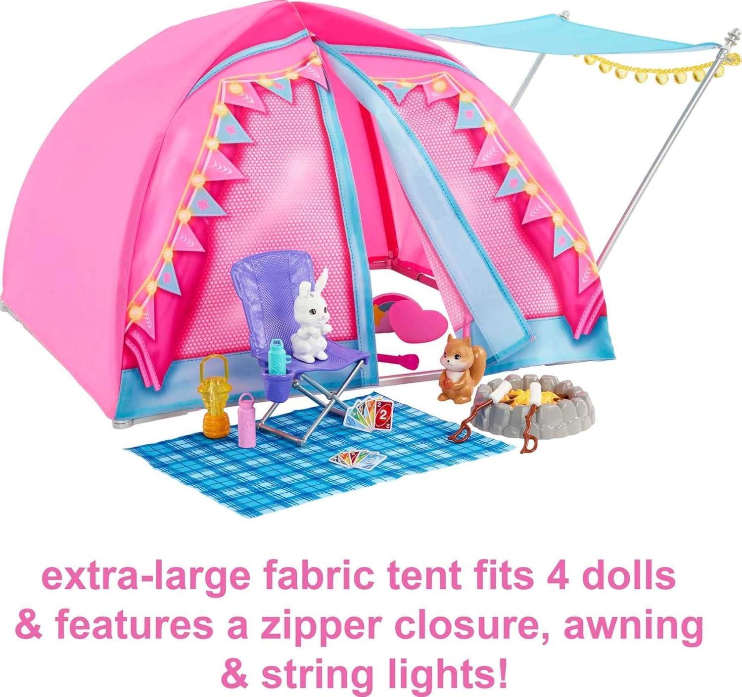 Barbie It Takes Two Let's Go Camping Tent Playset with Brooklyn & Malibu Dolls & 20 Accessories