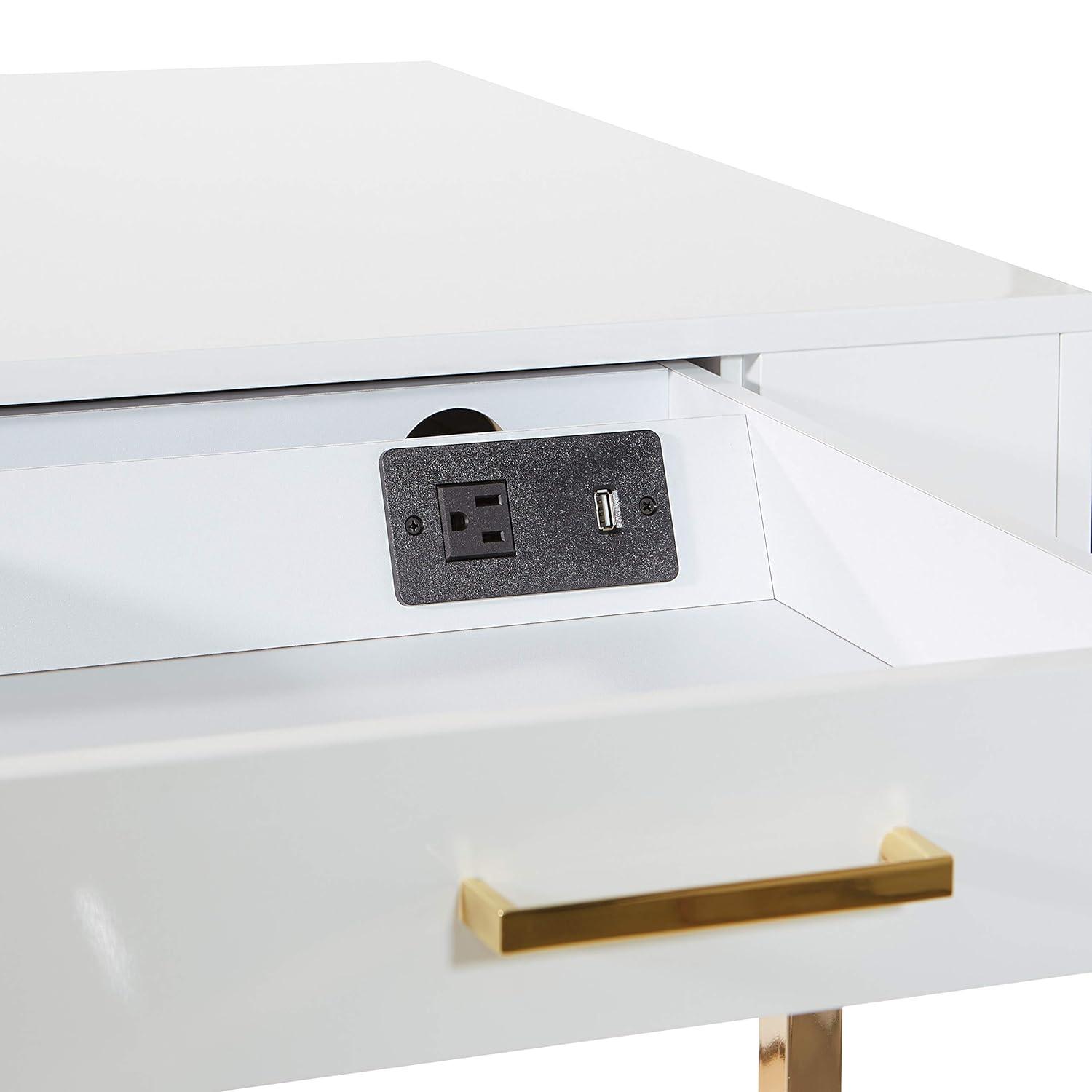 Broadway Desk with White Gloss and Gold Plated Finish