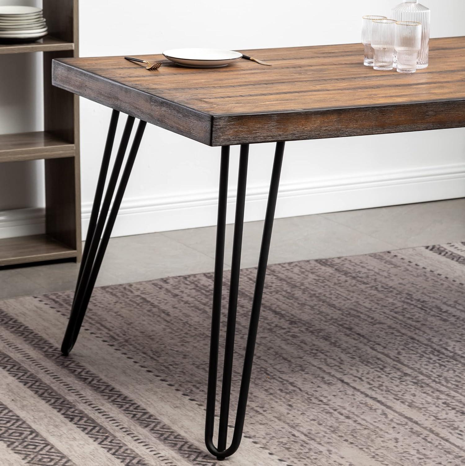 Roundhill Furniture Aryven Industrial Metal Hairpin Design Dining Table, Rustic Dark Pine