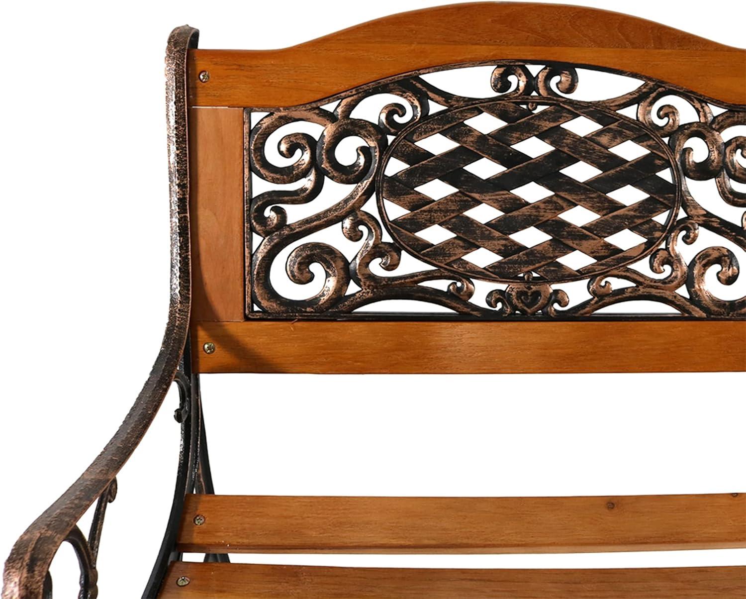 Sunnydaze 49" Black Cast Iron and Wood Outdoor Bench