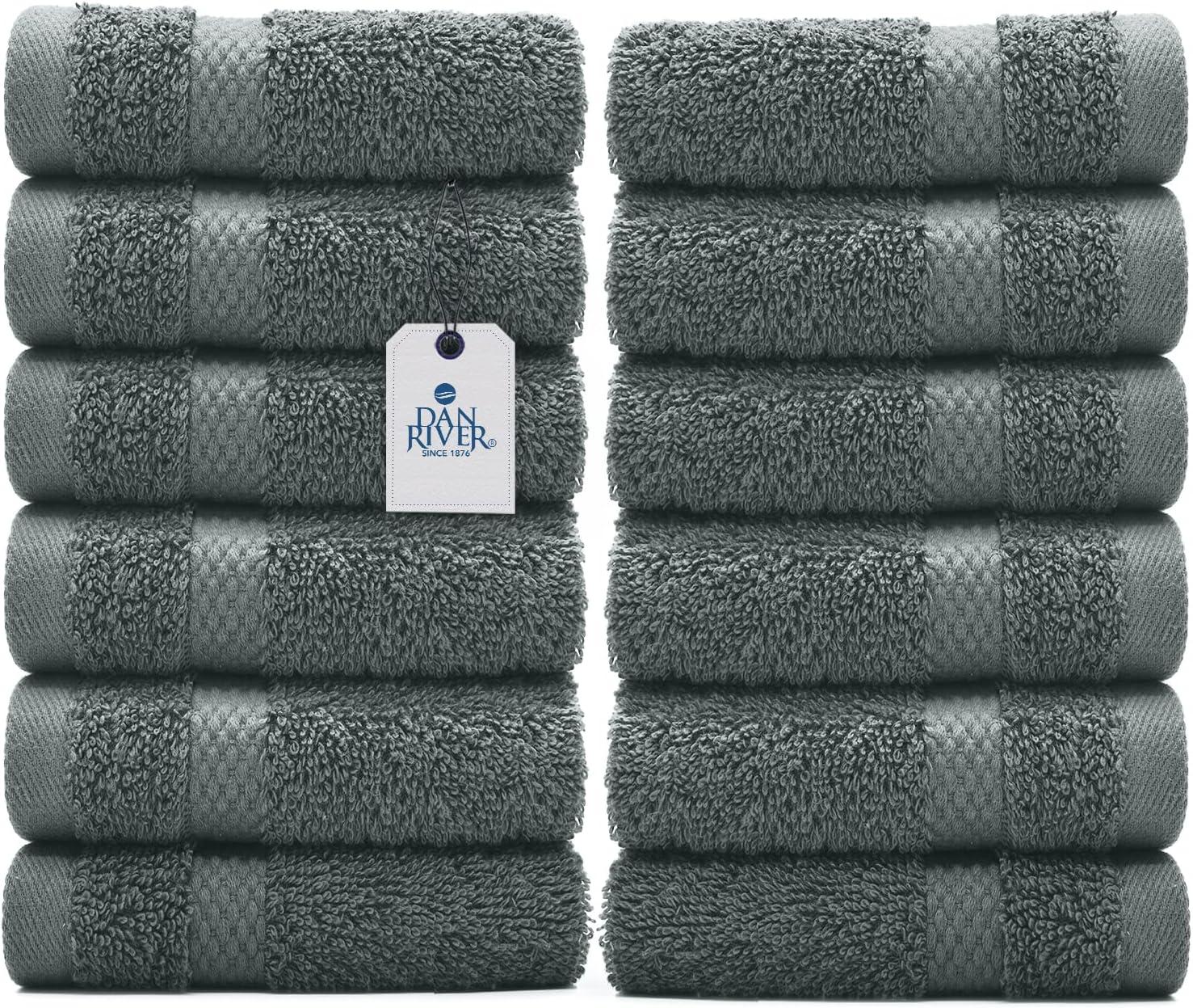 White Classic Luxury 100% Cotton Washcloths Set of 12 - 13x13" Gray