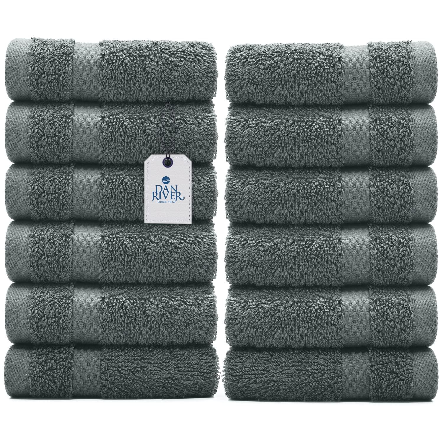 White Classic Luxury 100% Cotton Washcloths Set of 12 - 13x13" Gray