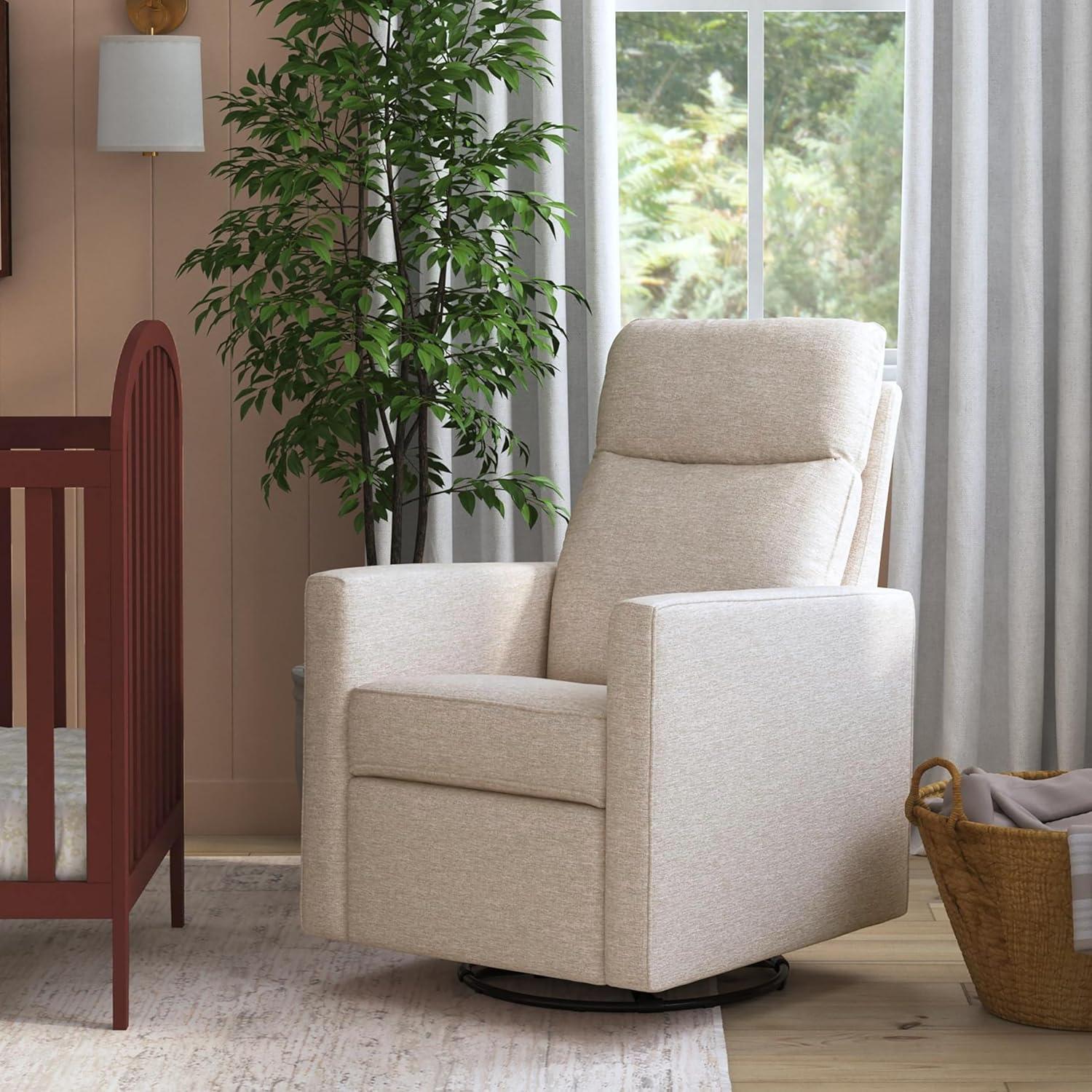 Beige Pillowback Swivel Glider with High Back Support