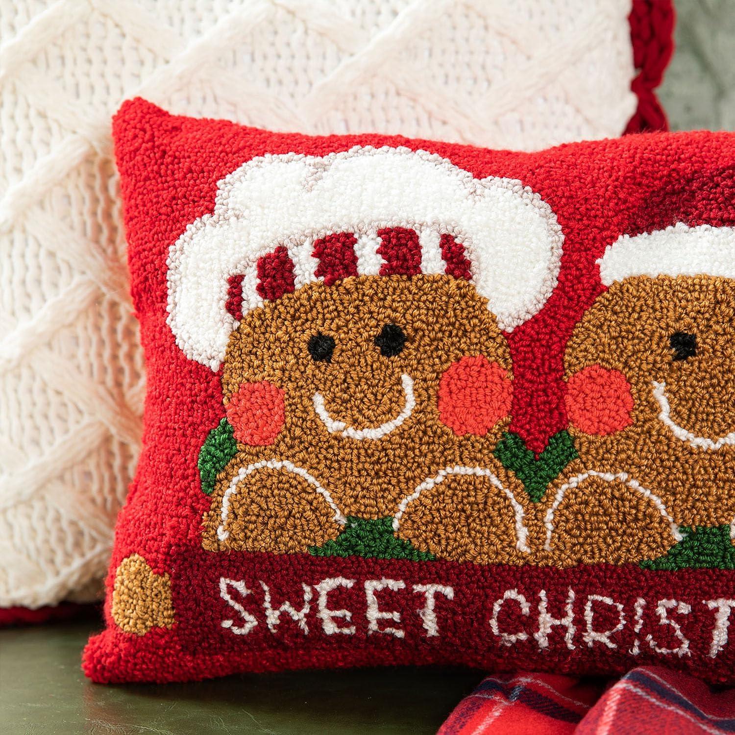 13.75" Red and White Unique Hooked 3D Snowman Pillow